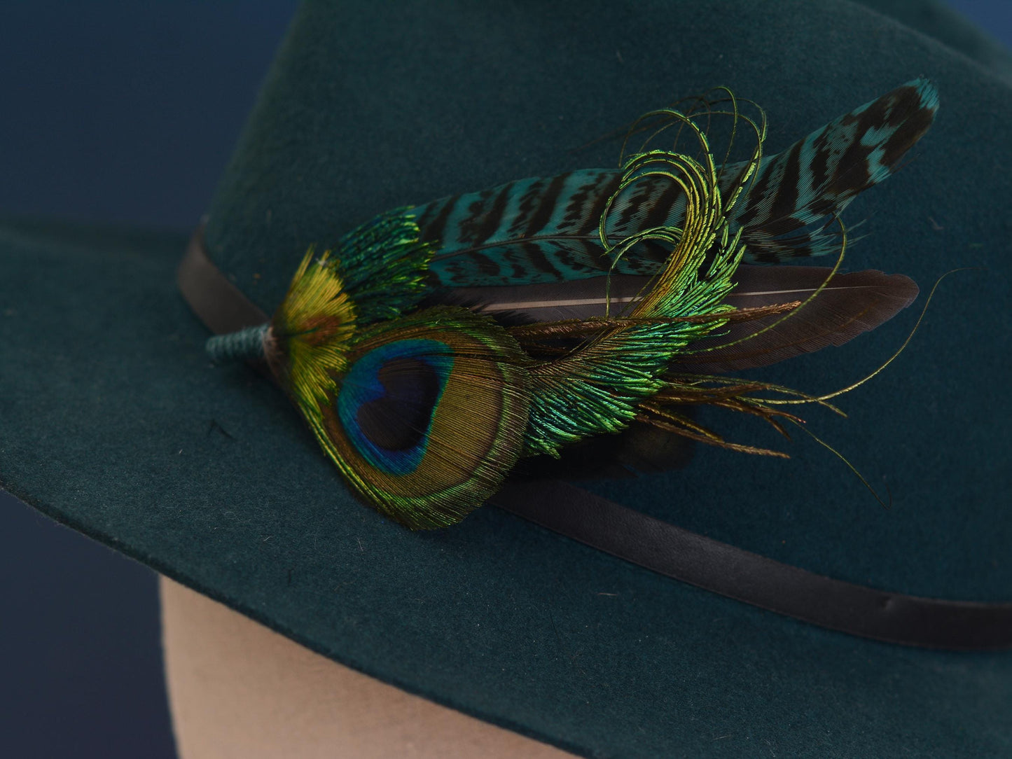 Teal Peacock Feather Lapel Pin Large | Feather Boutonniere | Pheasant Feather Brooch | Feather Hat Pin