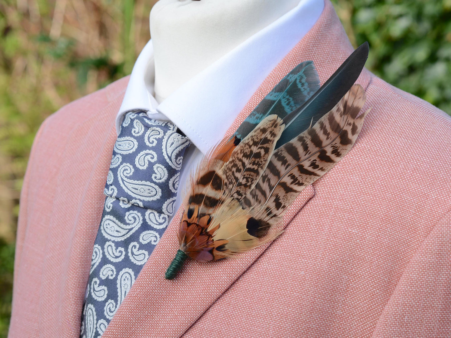 Large Green and Copper Pheasant Feather Boutonniere No.281 | Unique Pheasant Feather Hat Pin