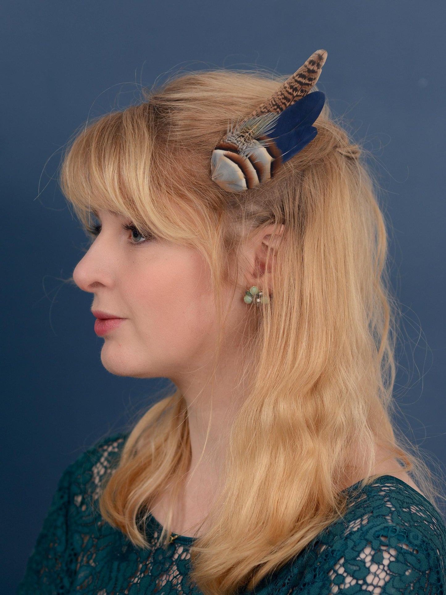 Navy Blue Partridge and Pheasant Feather Hair Clip / Feather Boutonniere Set | Pheasant Feather Fascinator | Bridesmaid Hair Clip