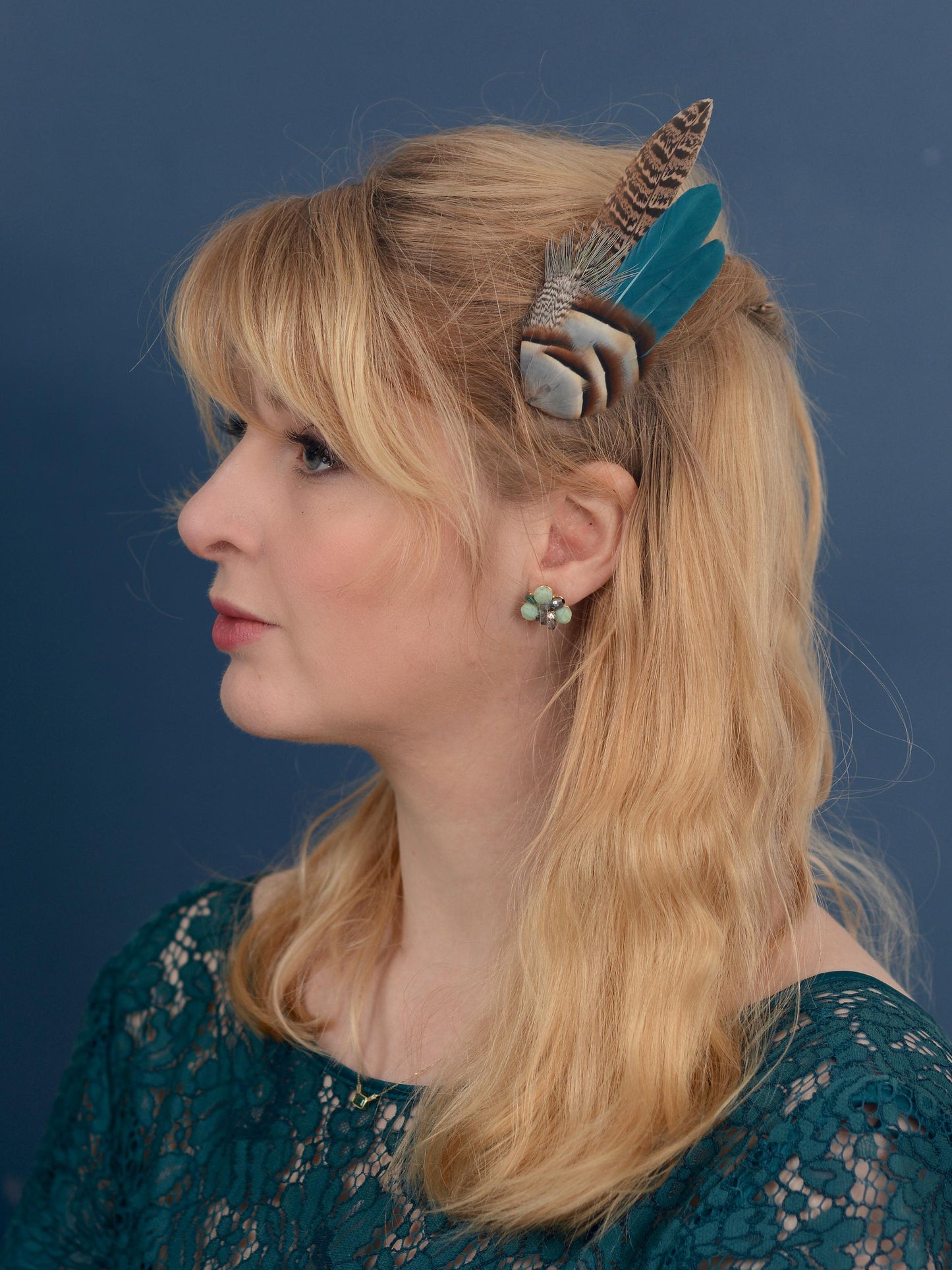 Feather Hair Clip in Teal Partridge and Pheasant | Pheasant Feather Fascinator | Feather Headpiece | Bridesmaid Hair Clip