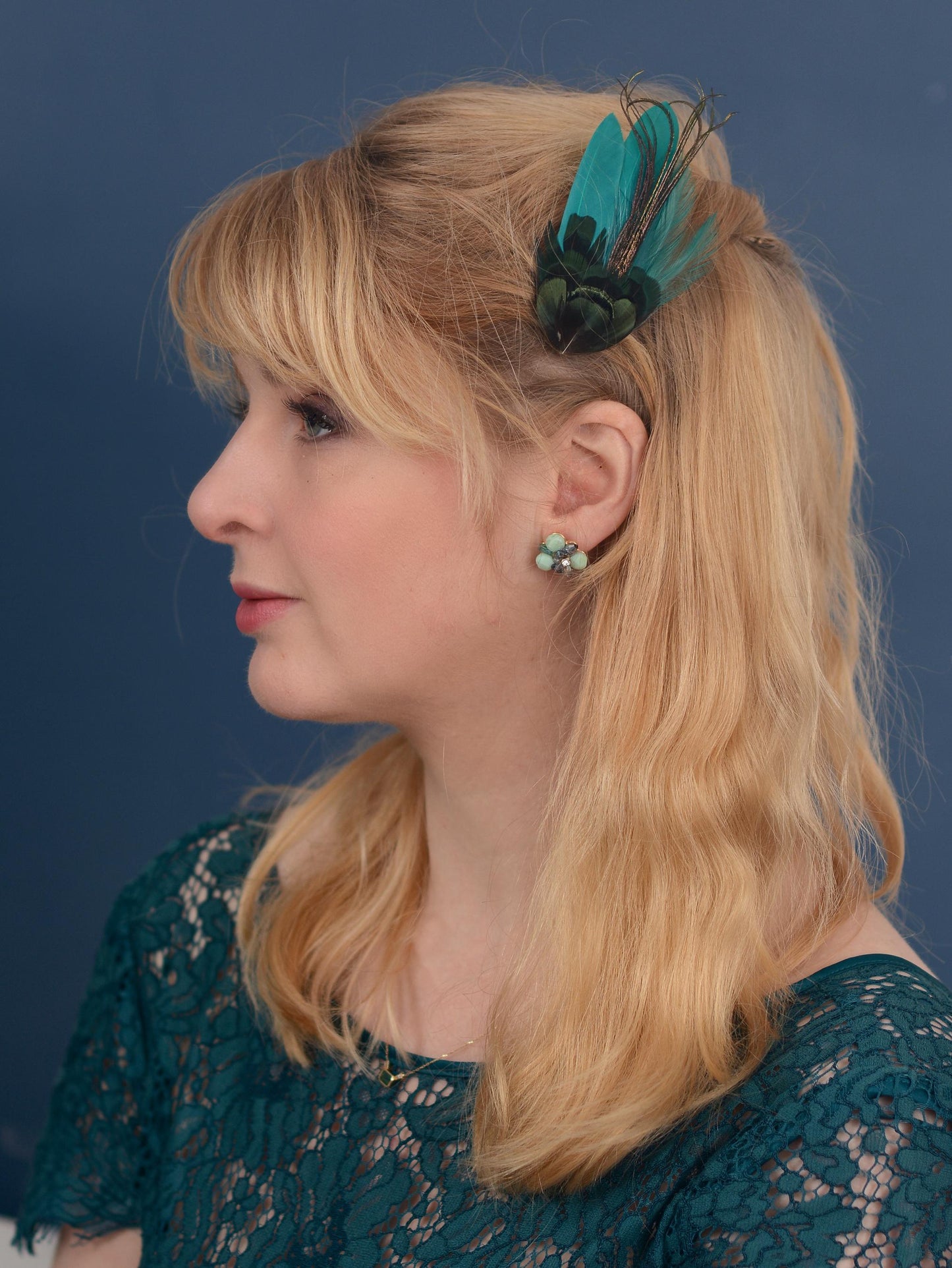 Teal and Peacock Feather Hair Clip, Feather Fascinator, Bridesmaid Hair Clip