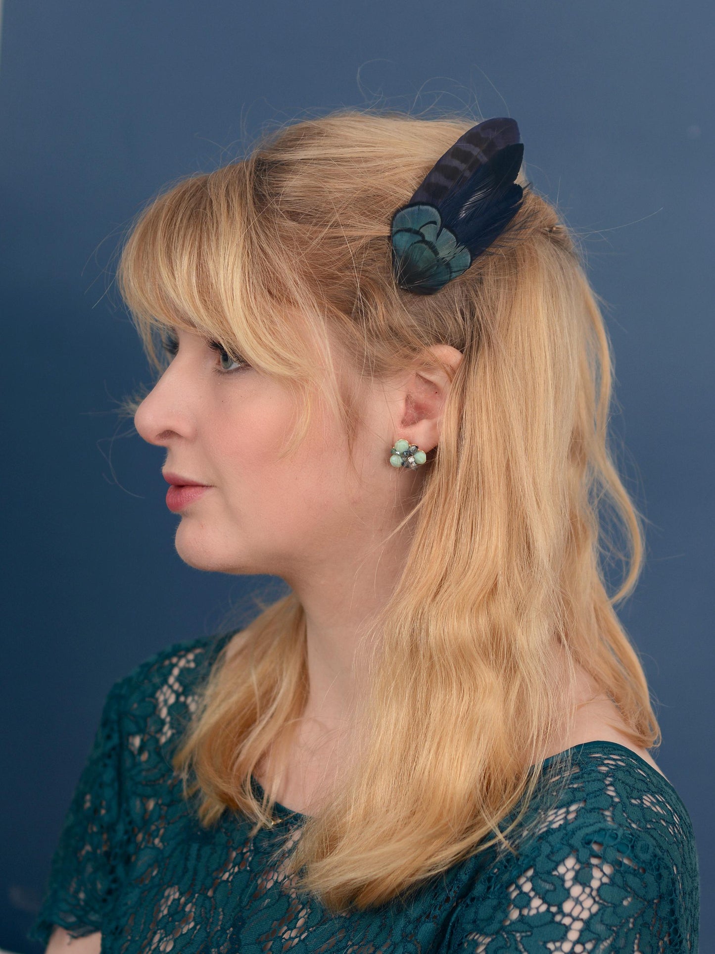 Navy Blue Feather Hair Clip, Feather Fascinator
