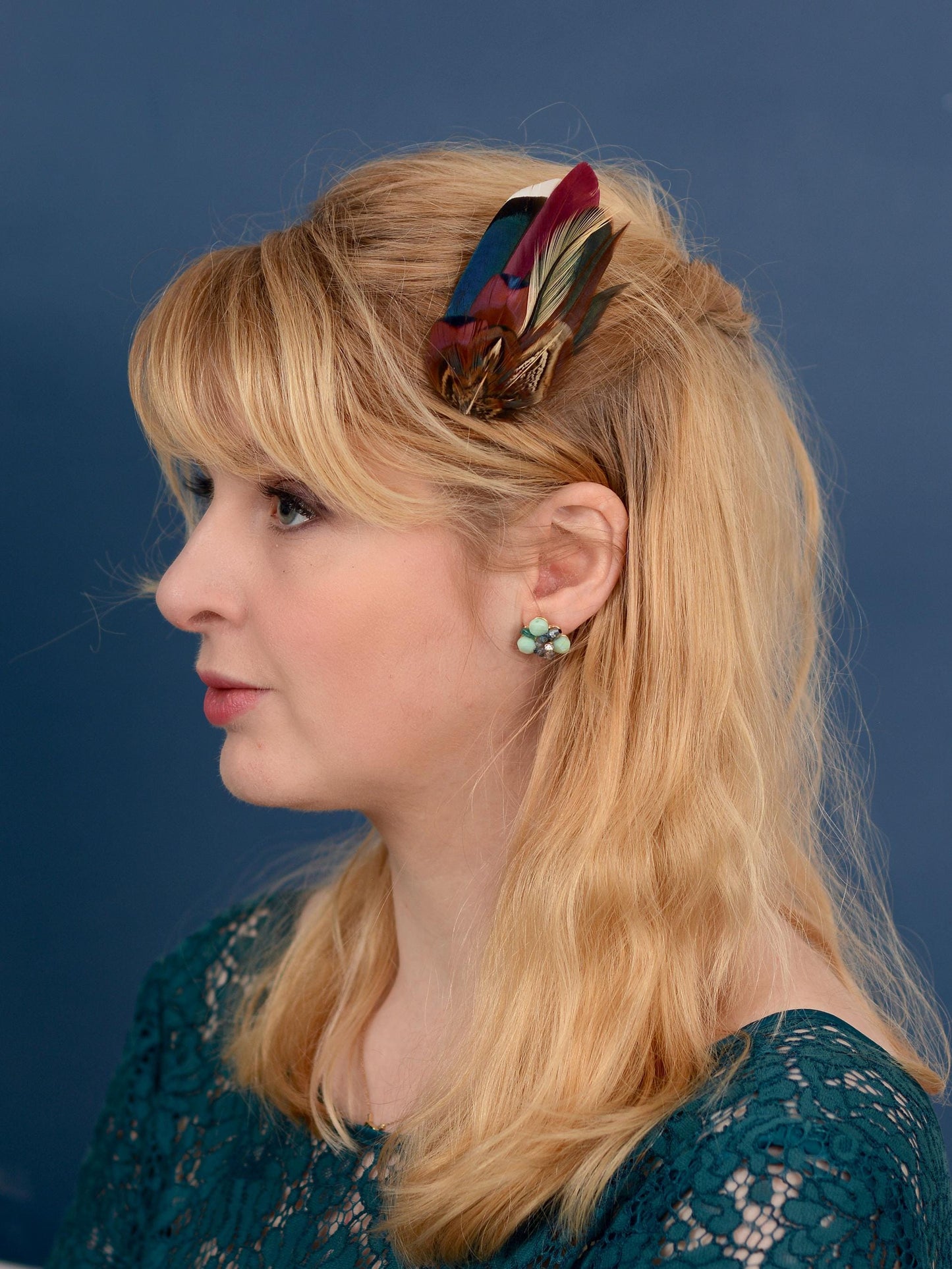 Feather Hair Clip in Navy Blue and Burgundy Pheasant and Duck Feathers | Pheasant Feather Fascinator | Wedding Fascinator