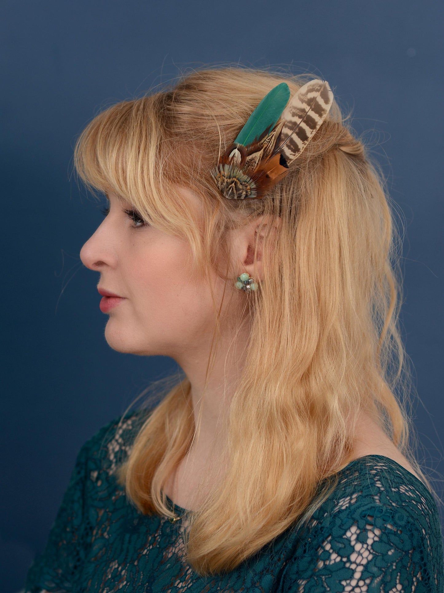 Green and Copper Pheasant Feather Hair Clip, Feather Fascinator