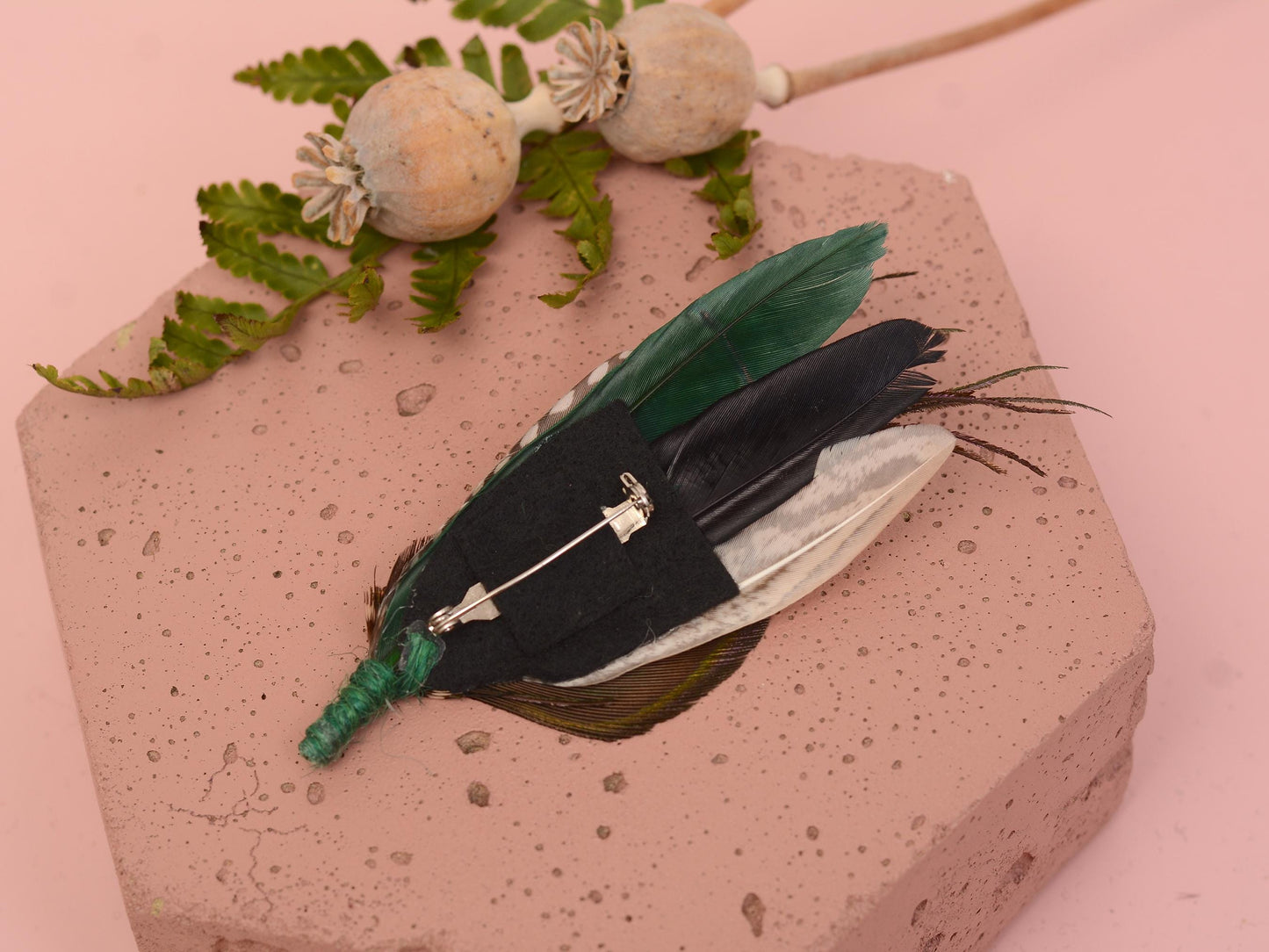 Peacock and Teal Feather Pin Small No.180 | Unique Peacock Feather Boutonniere | Pheasant Feather Brooch