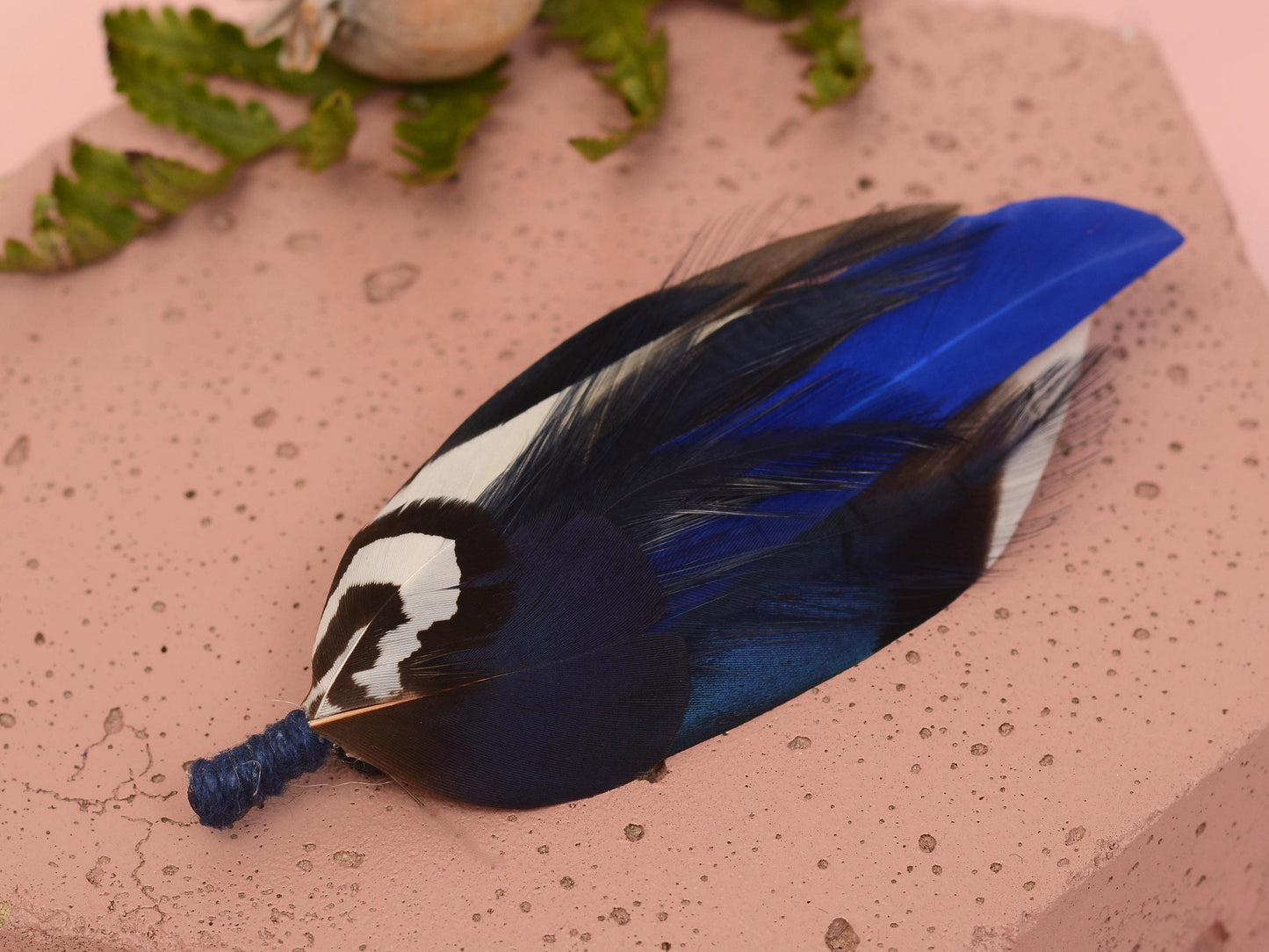 Pheasant and Duck Navy and Royal Blue Feather Lapel Pin Small No.222 | Unique Feather Boutonniere | Pheasant Feather Brooch