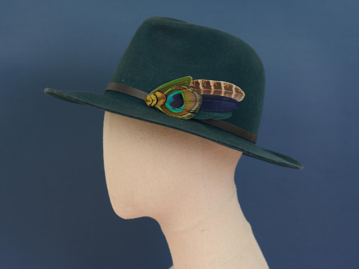 Green and Navy Peacock Feather Hat Pin / Lapel Pin No.158 | Unique Peacock Feather Boutonniere | Peacock Feather Brooch