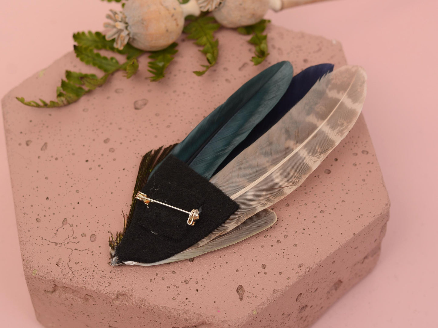 Green and Navy Peacock Feather Hat Pin / Lapel Pin No.158 | Unique Peacock Feather Boutonniere | Peacock Feather Brooch