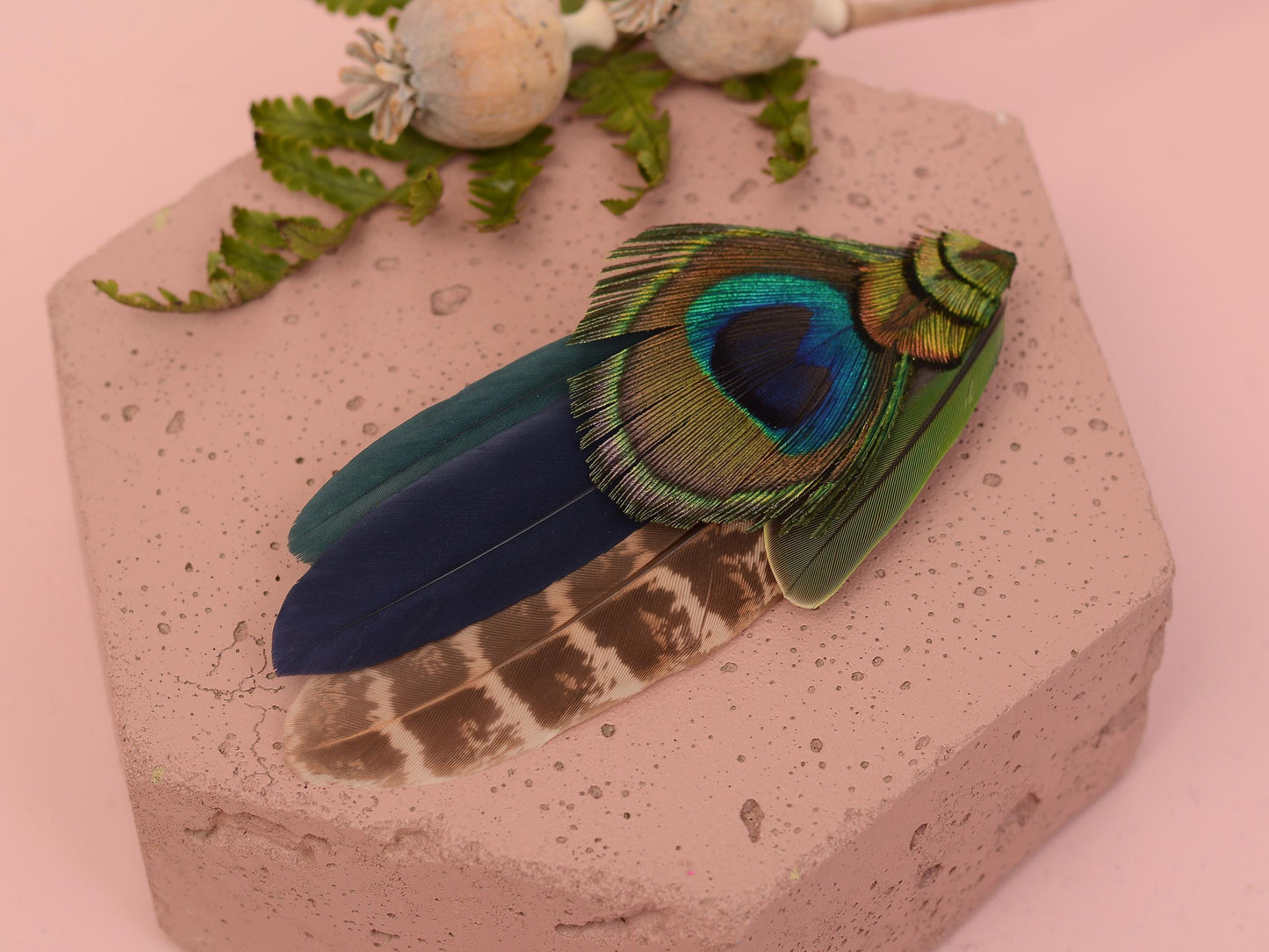 Green and Navy Peacock Feather Hat Pin / Lapel Pin No.158 | Unique Peacock Feather Boutonniere | Peacock Feather Brooch