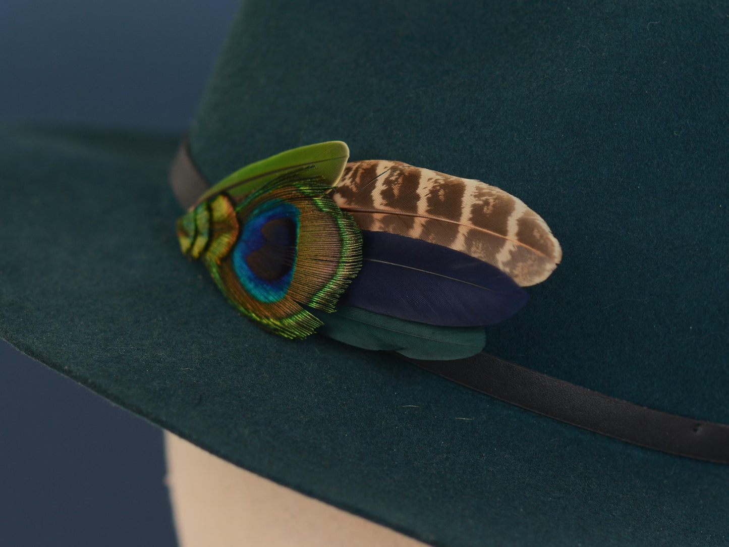 Green and Navy Peacock Feather Hat Pin / Lapel Pin No.158 | Unique Peacock Feather Boutonniere | Peacock Feather Brooch