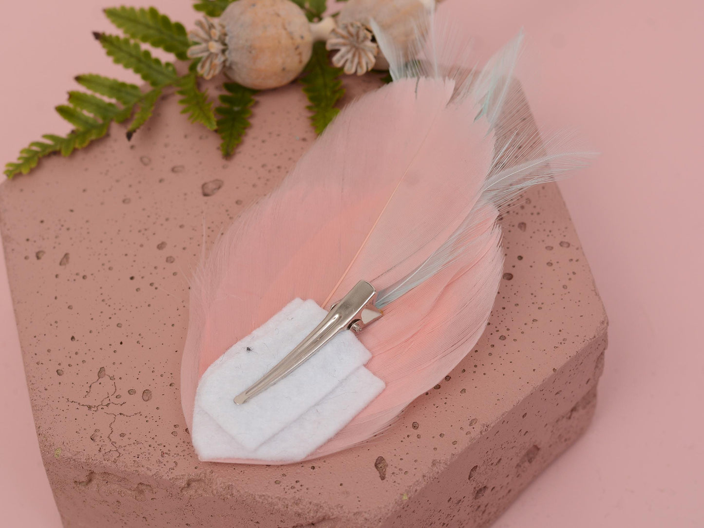 Feather Hair Clip in Vintage Pink and Mint with Crystal Embellishment | Feather Fascinator | Feather Headpiece | Bridal Hair Clip