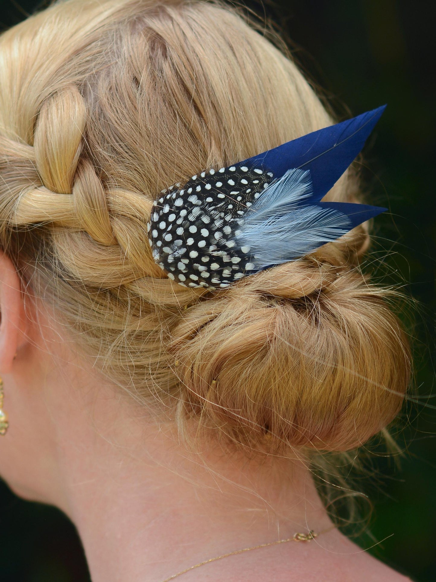 Navy Blue and Polka Dot Feather Hair Clip | Blue Feather Fascinator | Blue Feather Headpiece | Wedding Fascinator | Bridal Headpiece