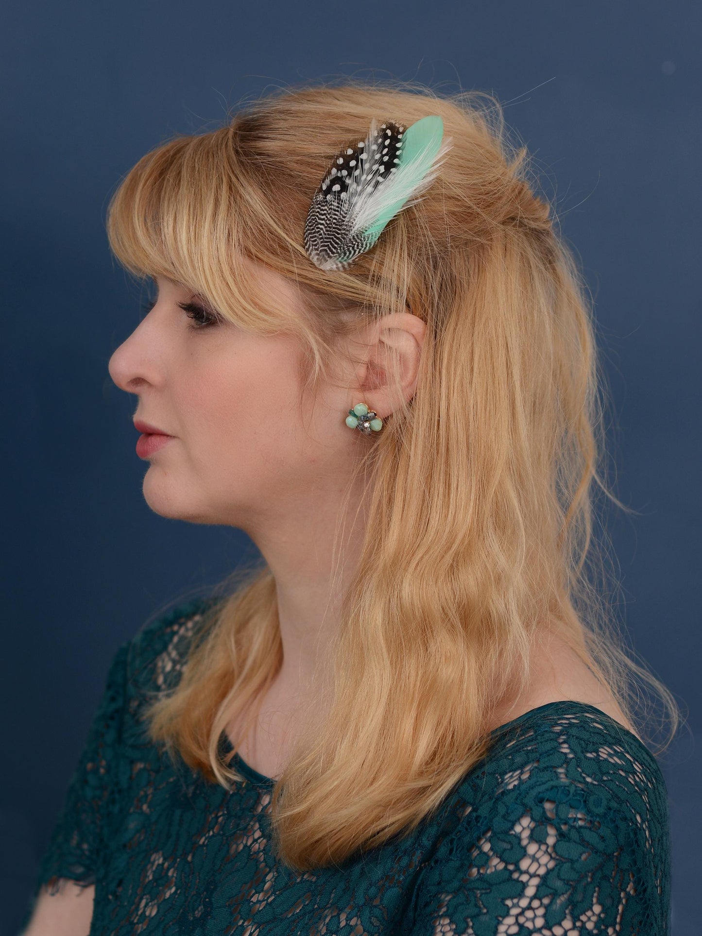 Feather Hair Clip in Mint Green and Polka Dot | Mint Feather Hair Clip | Mint Feather Headpiece | Wedding Fascinator | Bridal Headpiece