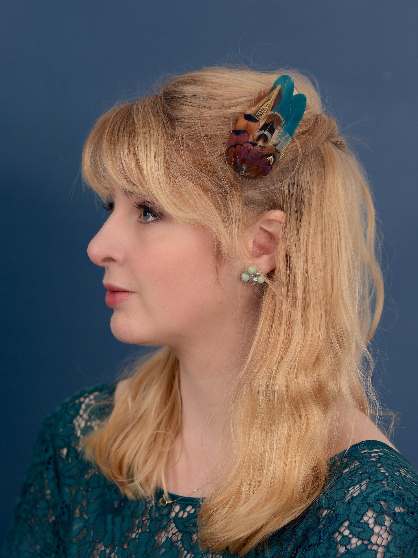 Small Teal and Copper Pheasant Feather Hair Clip | Feather Fascinator | Bridal | Bridesmaid Hair Clip | Wedding Fascinator