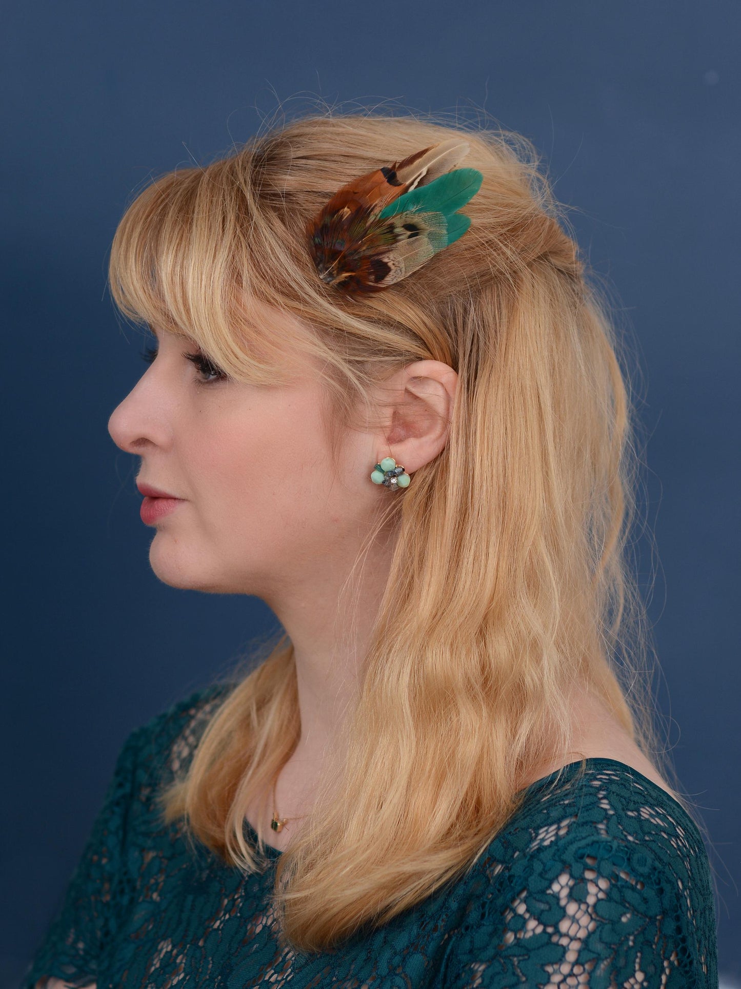 Small Green and Copper Pheasant Feather Hair Clip | Feather Fascinator | Bridal | Bridesmaid Hair Clip | Wedding Fascinator