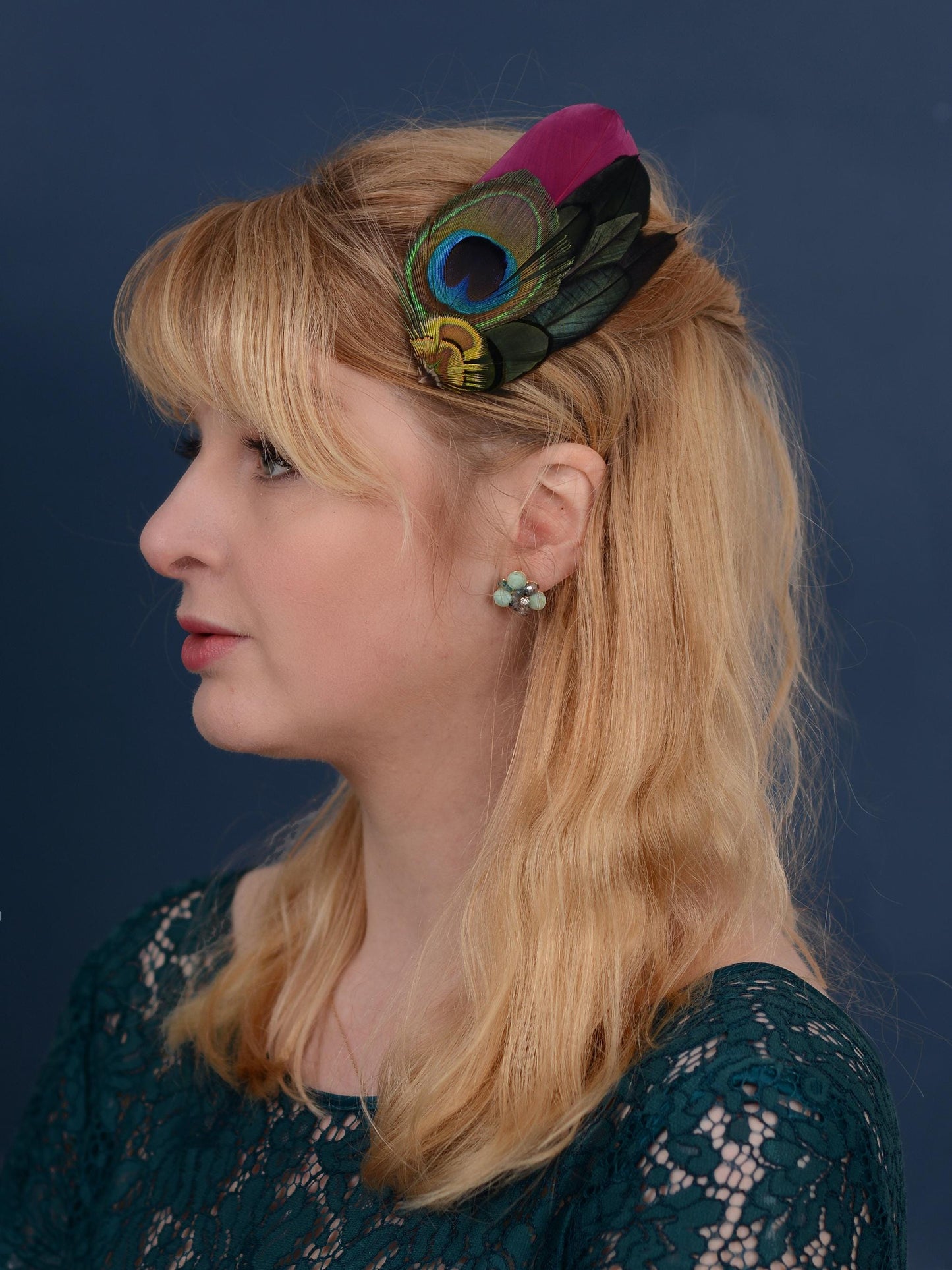 Plum and Peacock Feather Hair Clip | Peacock Feather Fascinator | Wedding Fascinator | Bridal Hair Clip | Bridesmaid Hair Clip