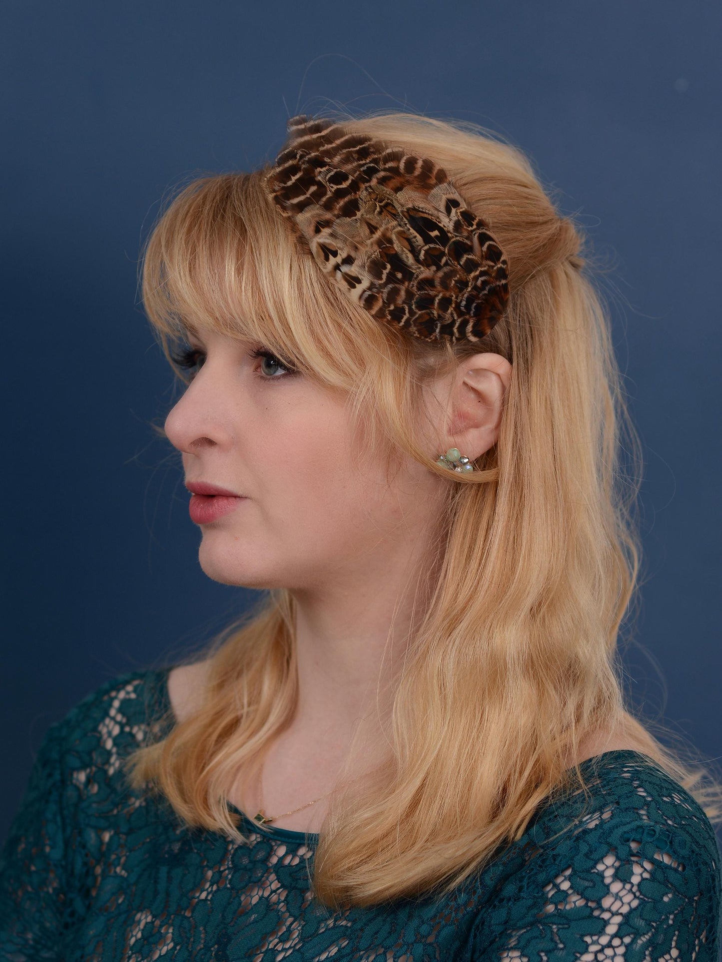 Feather Fascinator in Natural Hen Pheasant, Feather Hair Clip, Wedding Hair Clip