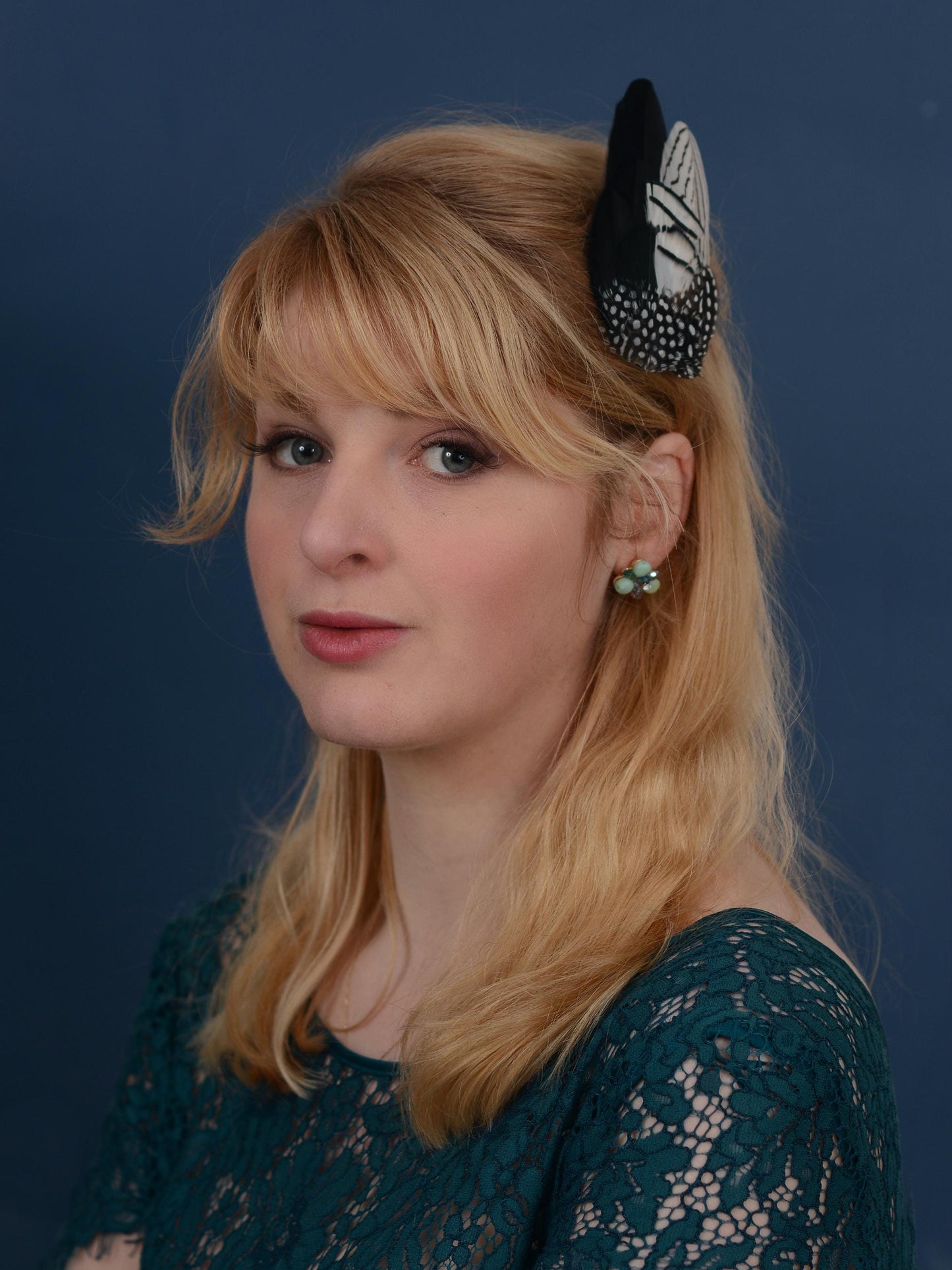 Black and White Feather Hair Clip Fascinator, Monochrome Feather Hair Piece