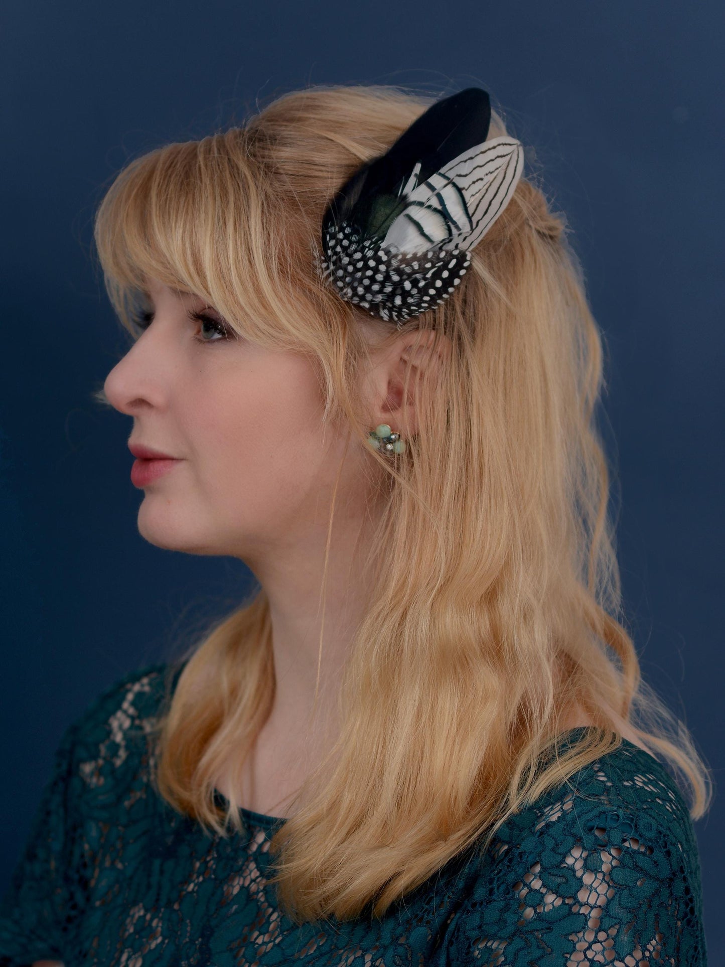 Black and White Feather Hair Clip Fascinator, Monochrome Feather Hair Piece