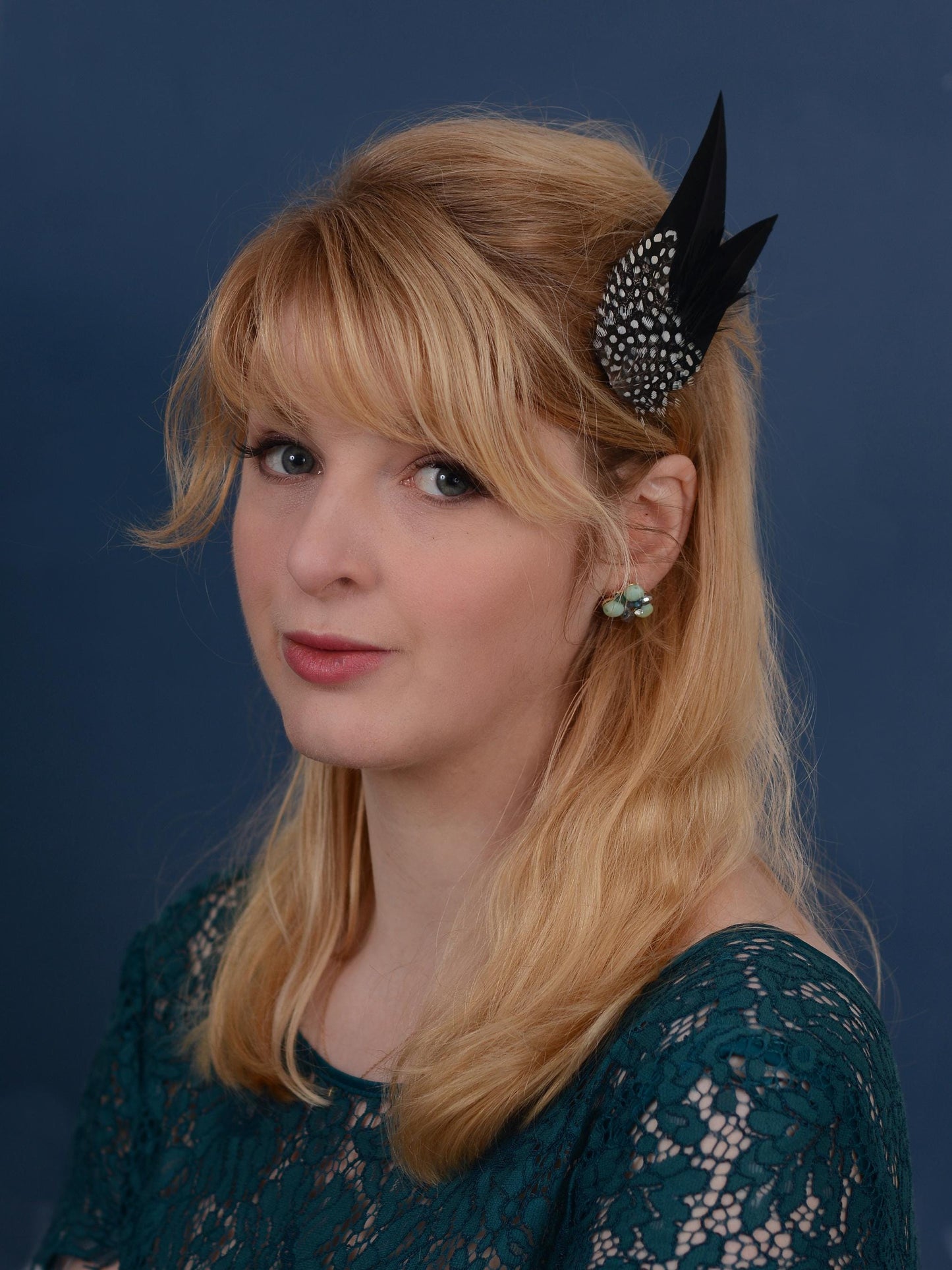 Black Monochrome Feather Hair Clip with Polka Dots | Black Feather Fascinator | Black Feather Headpiece | Wedding Fascinator