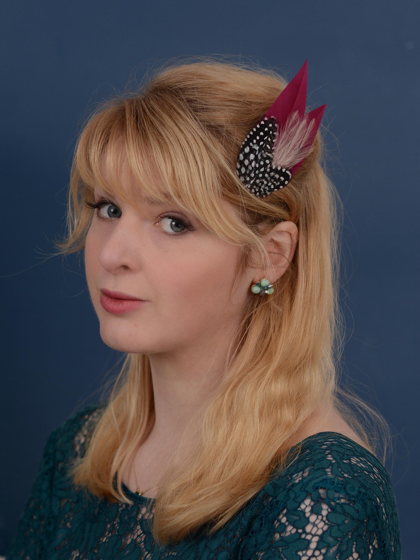 Burgundy Feather Hair Clip with Polka Dots | Burgundy Feather Fascinator | Feather Headpiece | Wedding Fascinator | Bridal Headpiece