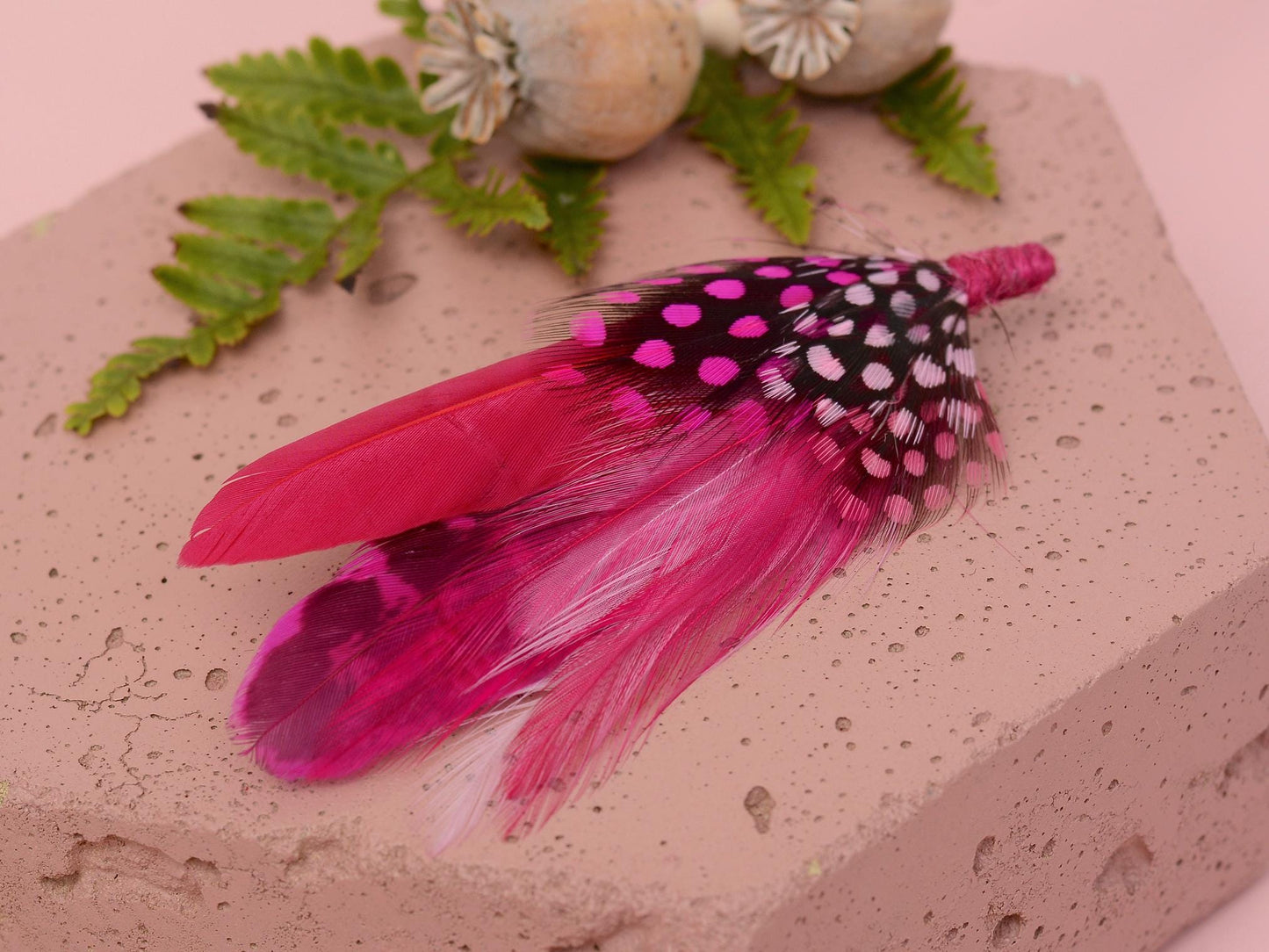 Bright Pink Feather Brooch No.121 | Feather Boutonniere | Feather Hat Pin Feather Lapel Pin