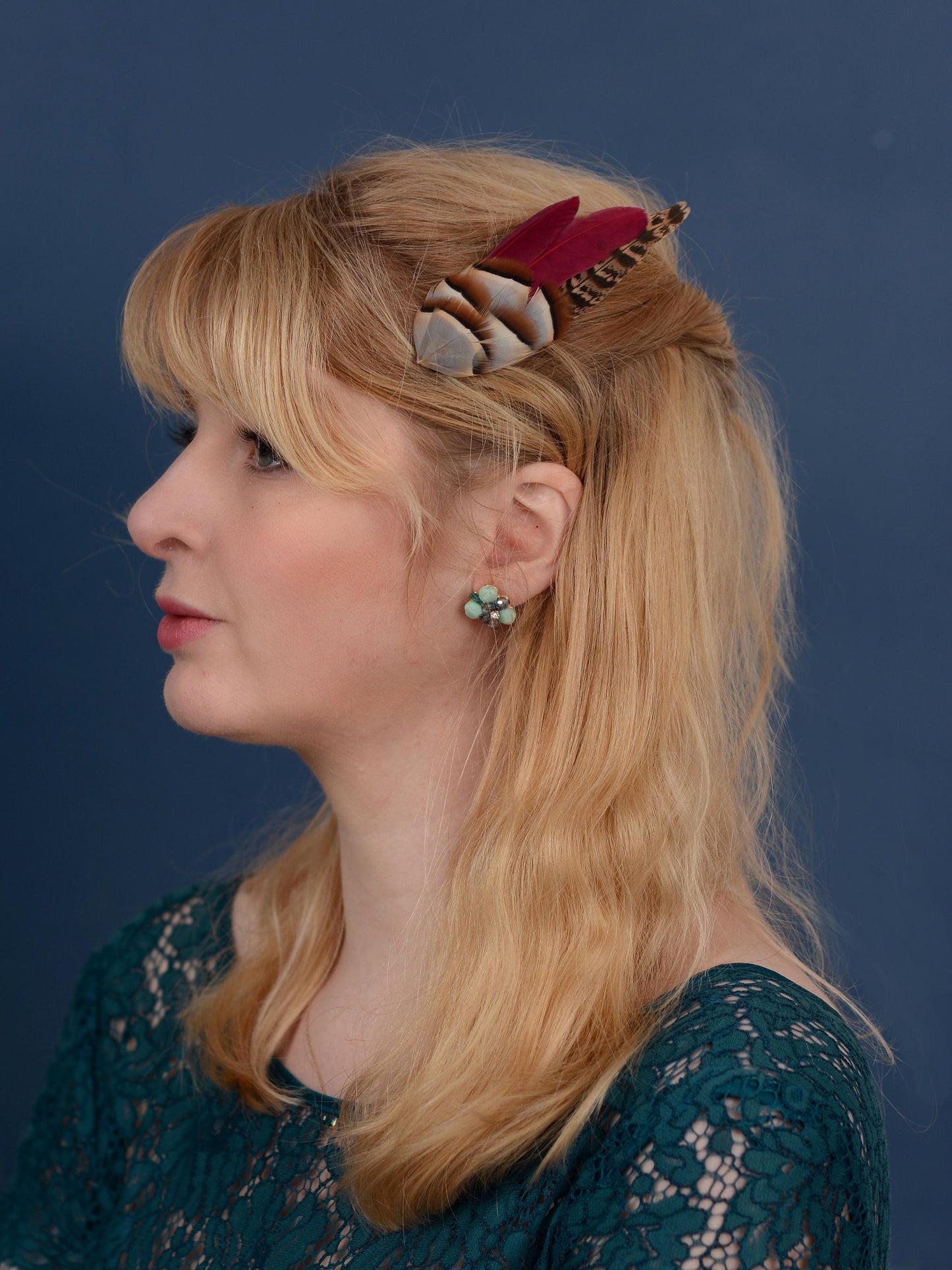 Burgundy, Partridge and Pheasant Feather Hair Clip | Pheasant Feather Fascinator | Feather Headpiece | Bridesmaid Hair Clip