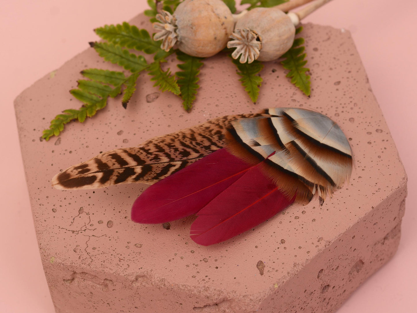 Burgundy, Partridge and Pheasant Feather Hair Clip | Pheasant Feather Fascinator | Feather Headpiece | Bridesmaid Hair Clip