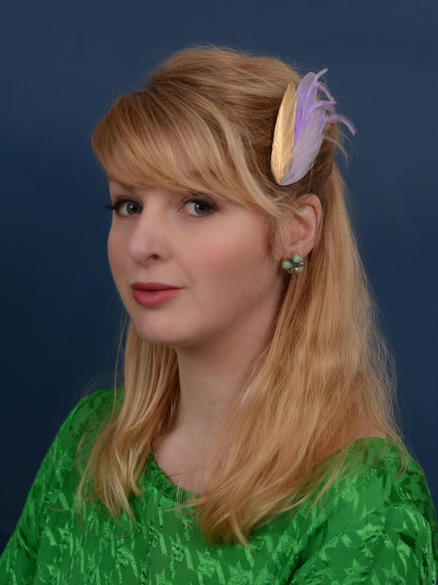 Lavender Purple and Gold Small Feather Hair Clip | Purple Feather Hair Clip | Feather Headpiece | Wedding Fascinator