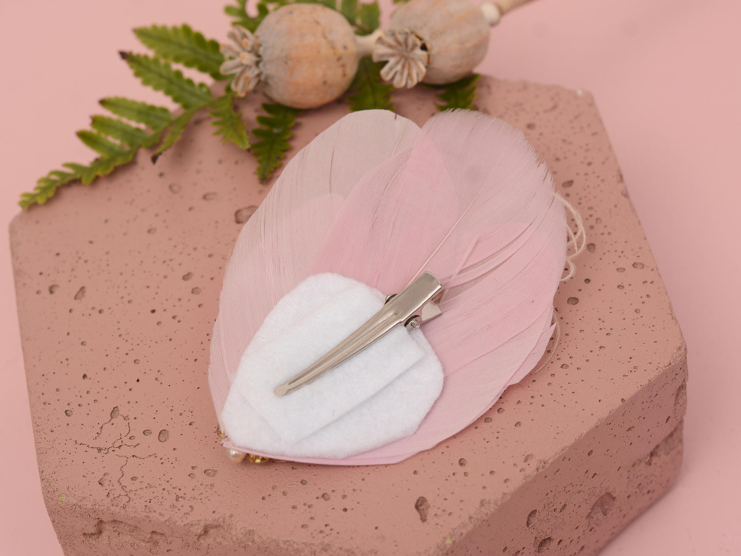 Blush Pink Vintage Style Feather Hair Clip in with Crystals and Pearls | Pink Feather Fascinator | Pink Feather Headpiece | Bridal Hair Clip
