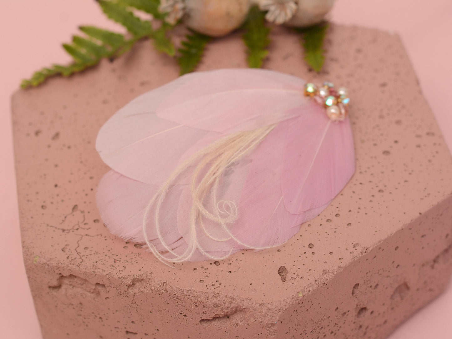 Blush Pink Vintage Style Feather Hair Clip in with Crystals and Pearls | Pink Feather Fascinator | Pink Feather Headpiece | Bridal Hair Clip