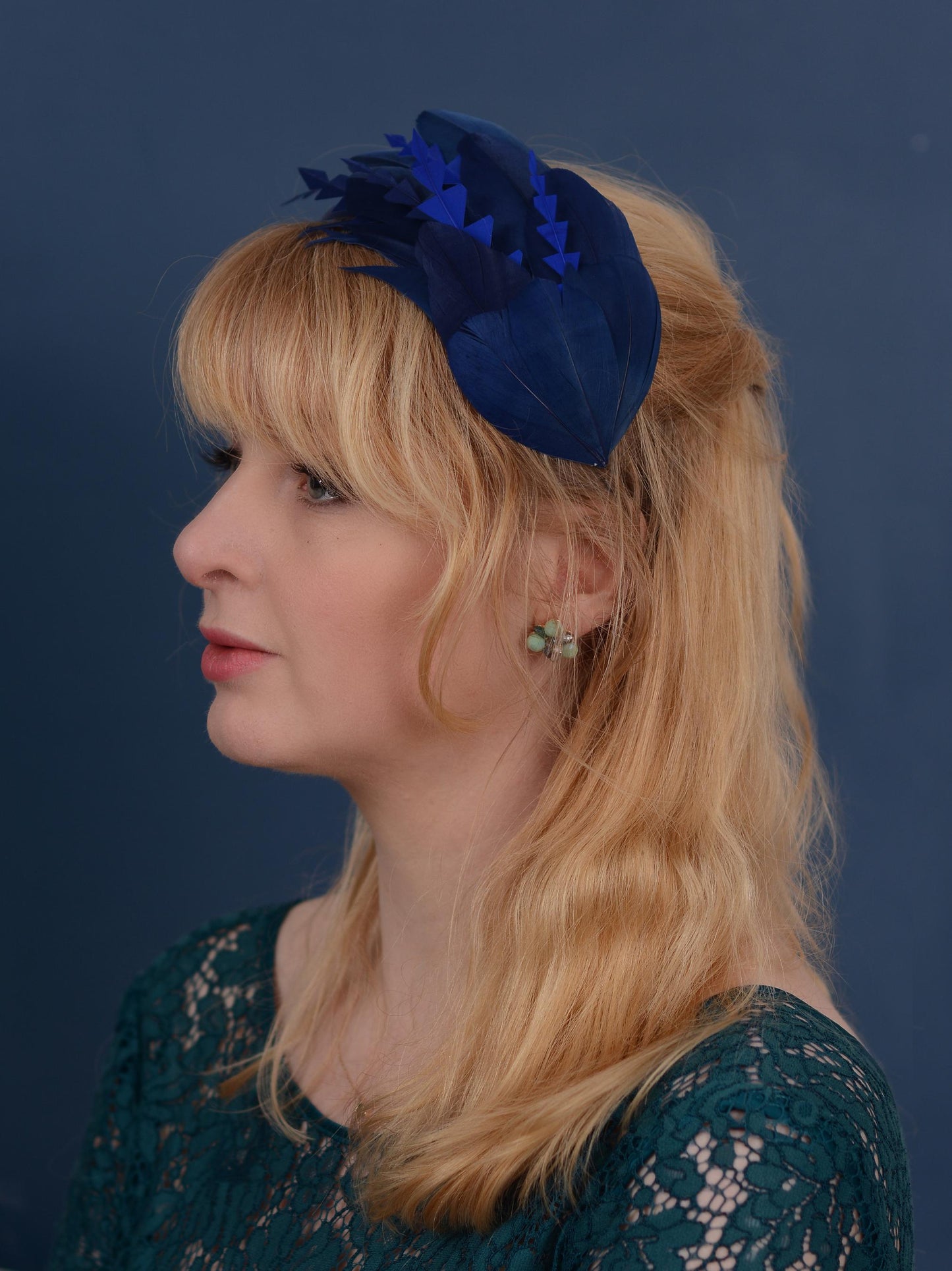 Navy Blue Feather Fascinator Headband No.002 | Blue Feather Headband | Blue Feather Headpiece