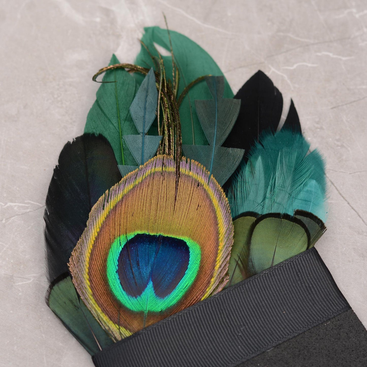 Peacock Feather Pocket Square in Shades of Black and Green No.230 | Suit Accessory | Feather Neck Tie | Grooms Outfit | Groomsmen | Wedding