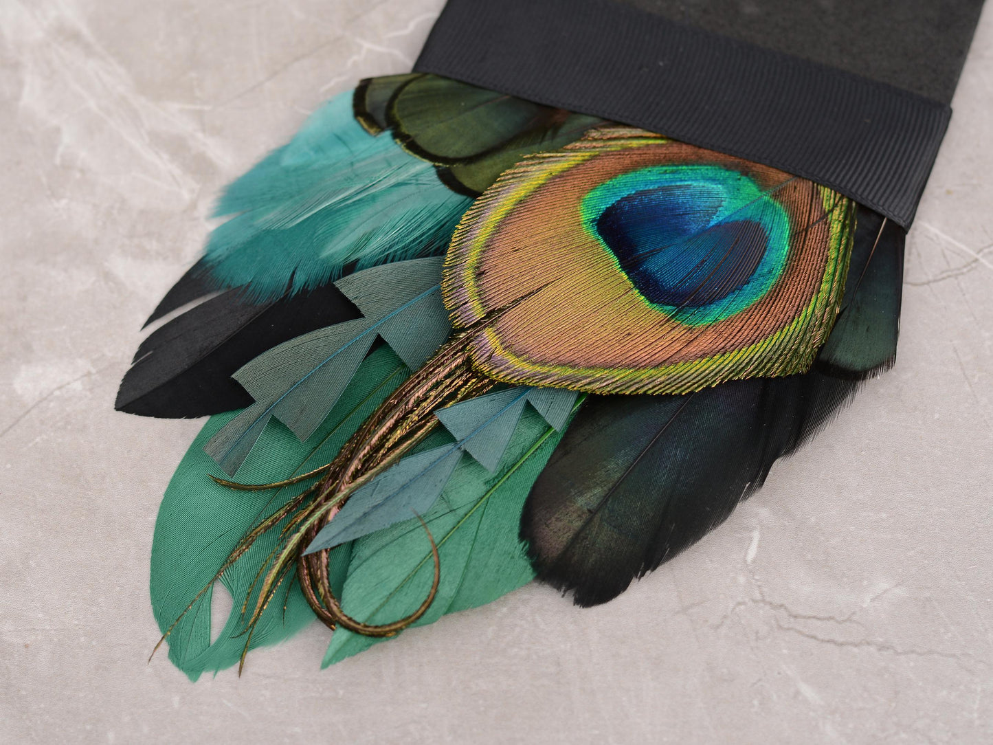 Peacock Feather Pocket Square in Shades of Black and Green No.230 | Suit Accessory | Feather Neck Tie | Grooms Outfit | Groomsmen | Wedding
