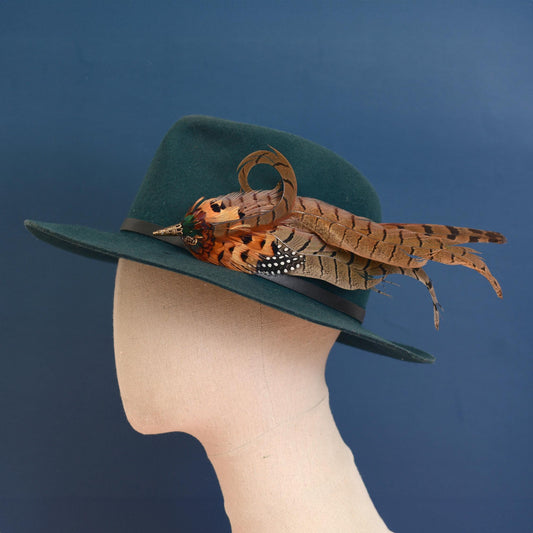 Luxury Pheasant Feather Hat Pin No.327 | Unique Pheasant Feather Boutonniere | Pheasant Feather Brooch
