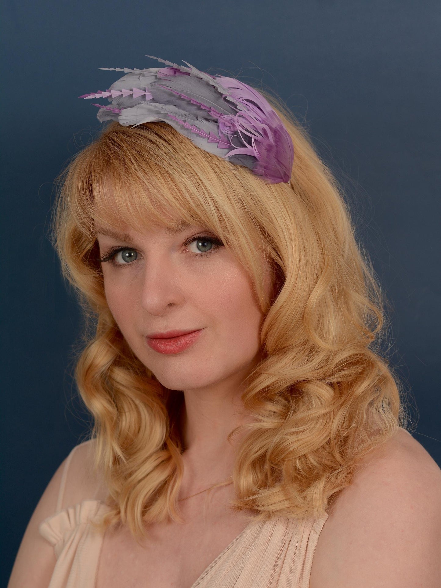 Ombre Grey and Lavender Purple Feather Fascinator Headband No.011 | Grey Feather Headband | Purple Feather Headpiece