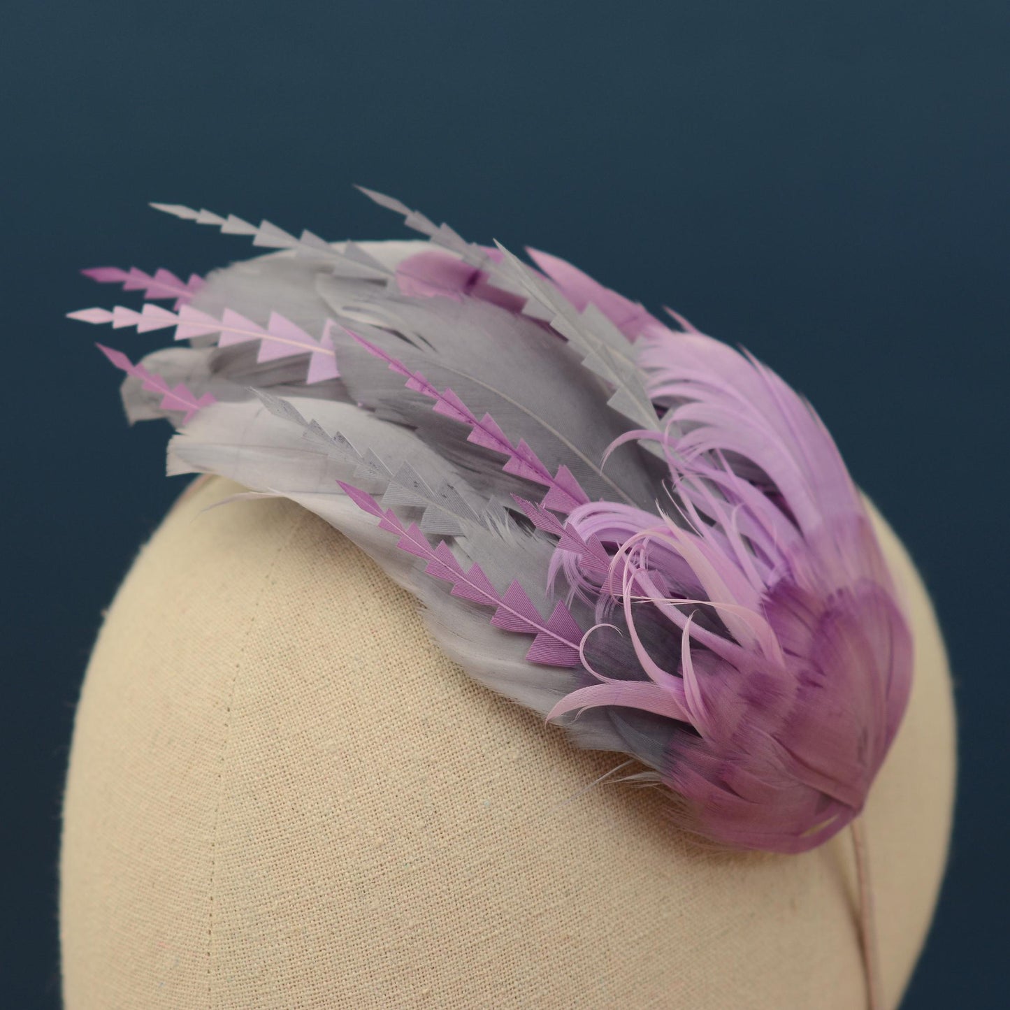 Ombre Grey and Lavender Purple Feather Fascinator Headband No.011 | Grey Feather Headband | Purple Feather Headpiece