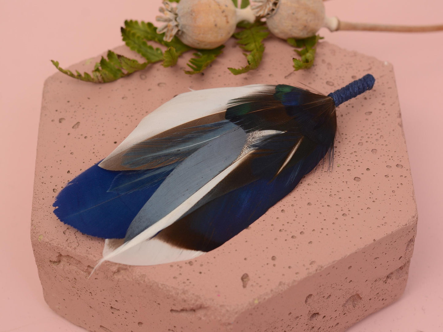 Duck Feather Brooch Hat Pin in Shades of Blue No.319 | Feather Boutonniere | Feather Hat Pin | Grooms Outfit