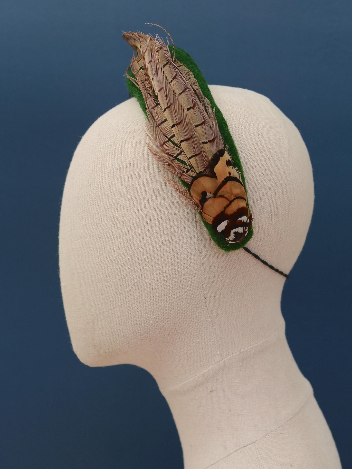 Pheasant Feather and Geen Wool Bandeau Headband Fascinator