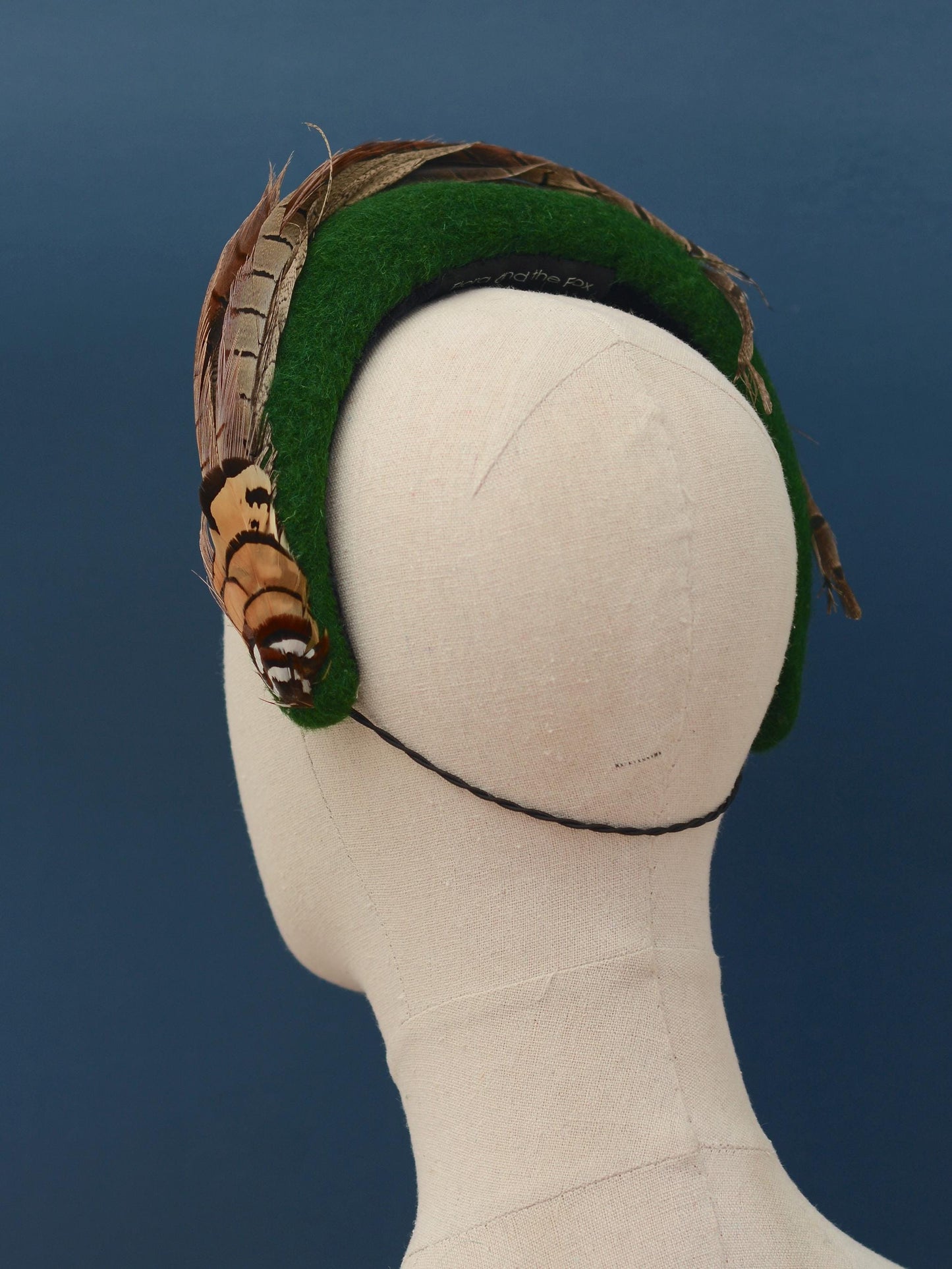 Pheasant Feather and Geen Wool Bandeau Headband Fascinator