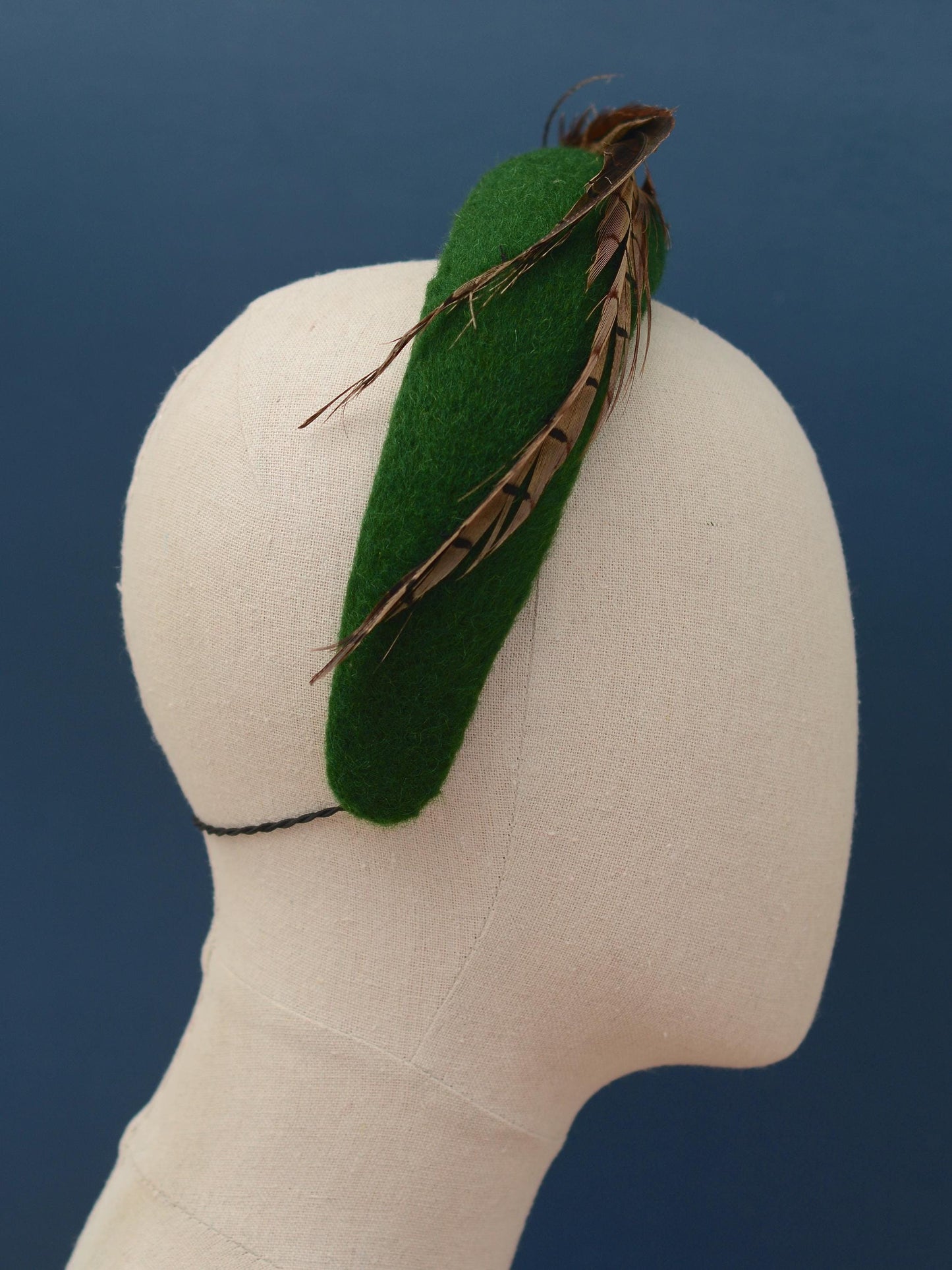 Pheasant Feather and Geen Wool Bandeau Headband Fascinator