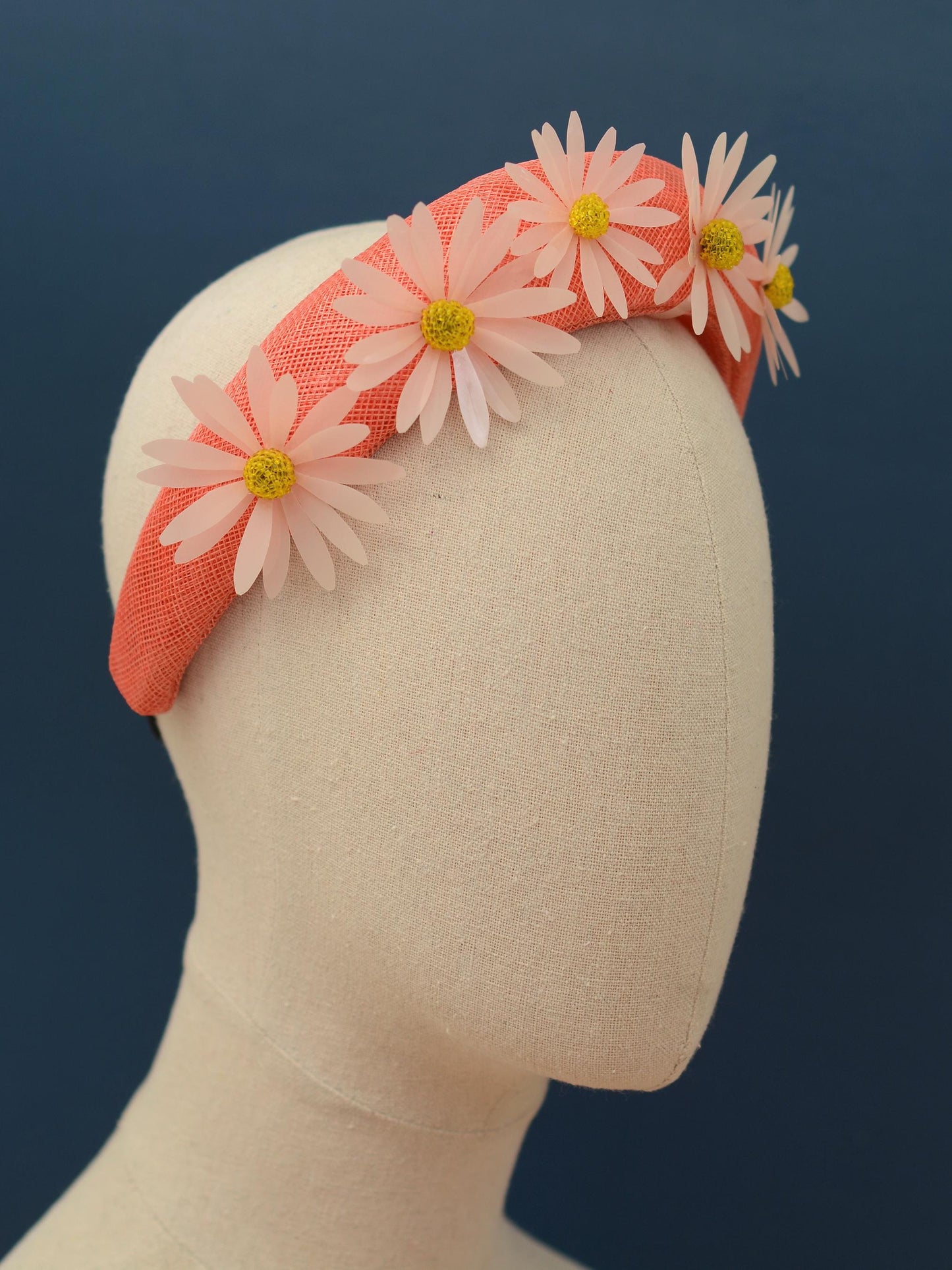 Coral Pink and Sequin Daisy Bandeau Headband Fascinator | Feather Hat | Wedding Fascinator