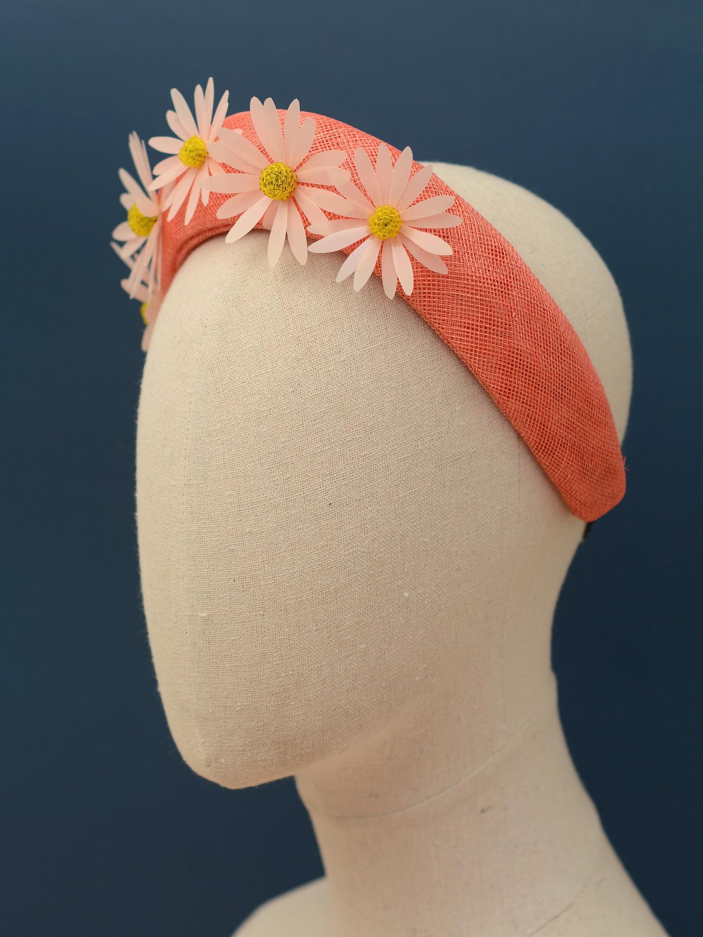 Coral Pink and Sequin Daisy Bandeau Headband Fascinator | Feather Hat | Wedding Fascinator
