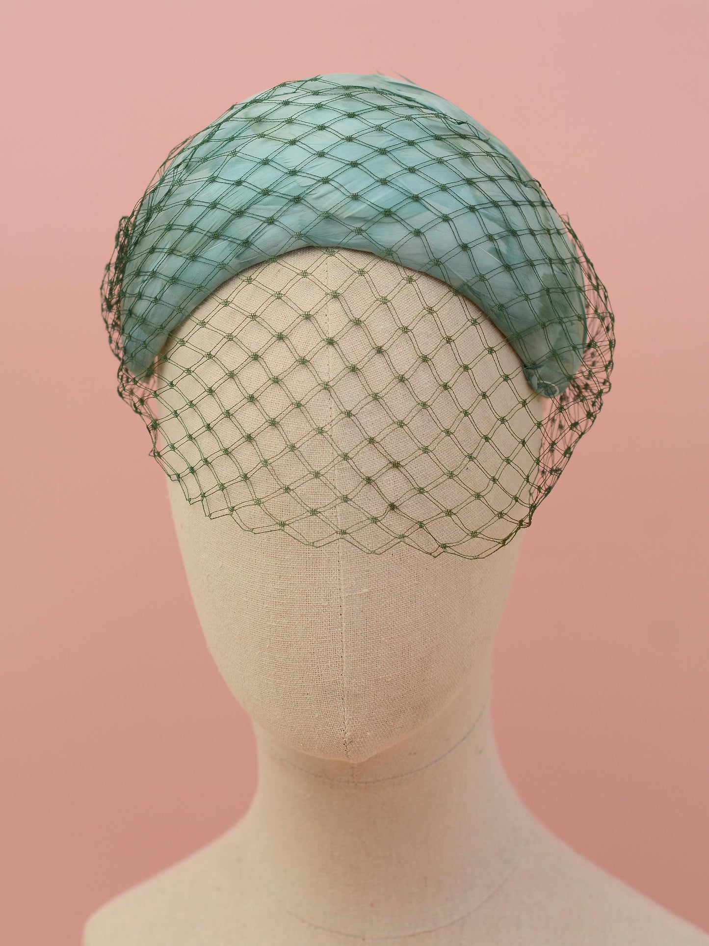 Luxury Sage Green Goose Feather Bandeau Headband Fascinator with Vintage Veiling | Feather Hat | Wedding Fascinator