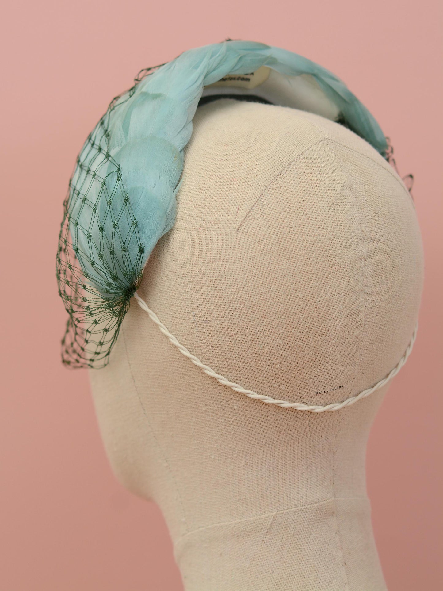 Luxury Sage Green Goose Feather Bandeau Headband Fascinator with Vintage Veiling | Feather Hat | Wedding Fascinator