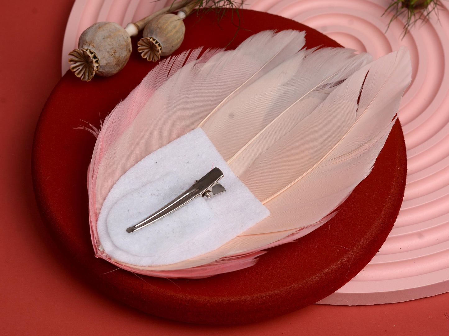 Large Feather Hair Clip in Ombre Blush Pink No.30 | Feather Fascinator | Feather Headpiece | Wedding Fascinator | Bridal Headpiece