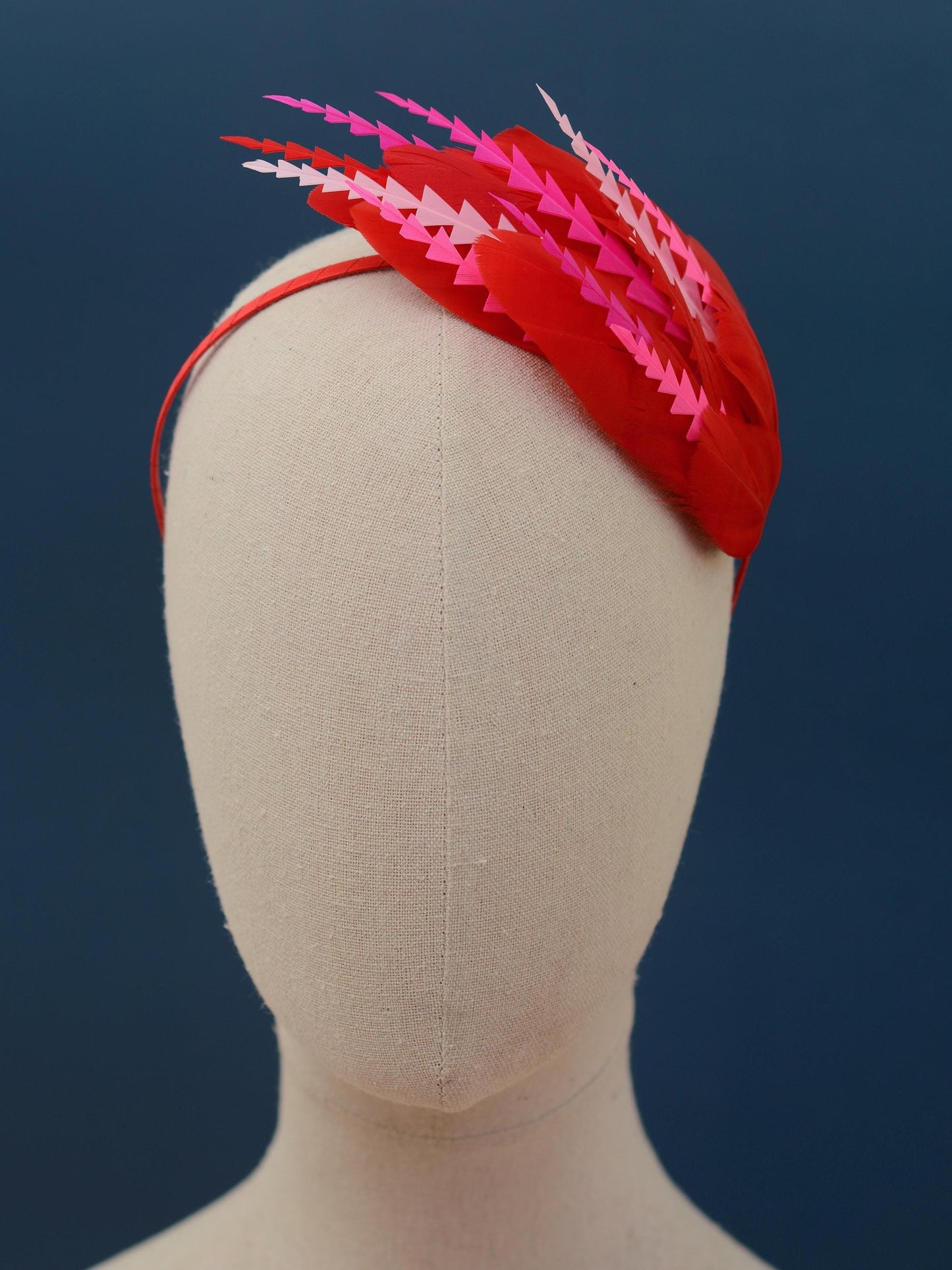 Red and Pink Feather Fascinator Headband No.013 | Pink Feather Headband | Red and Pink Feather Headpiece