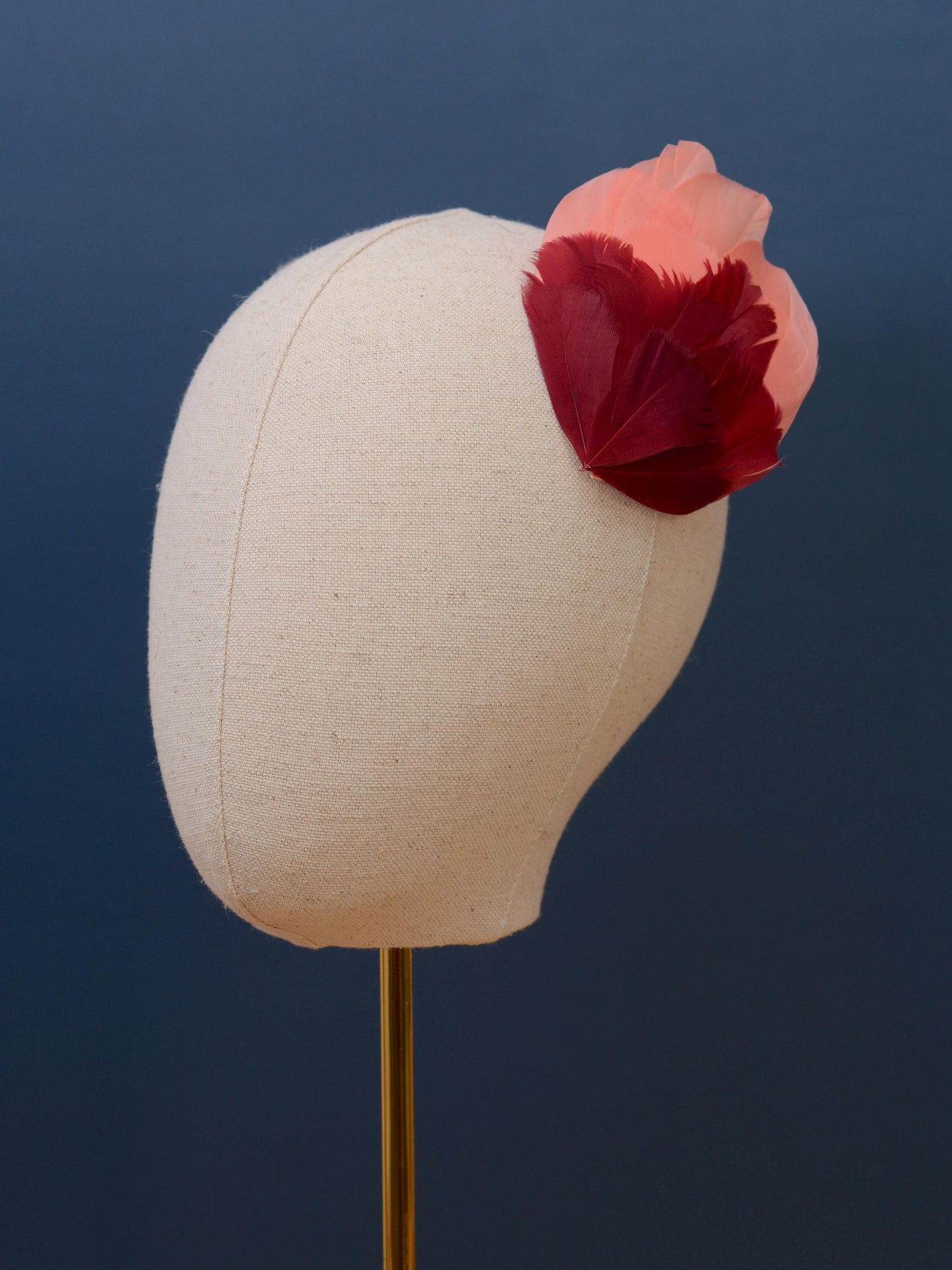 Large Feather Hair Clip in Coral Pink and Crimson No.38 | Feather Fascinator | Feather Headpiece | Wedding Fascinator | Bridal Headpiece