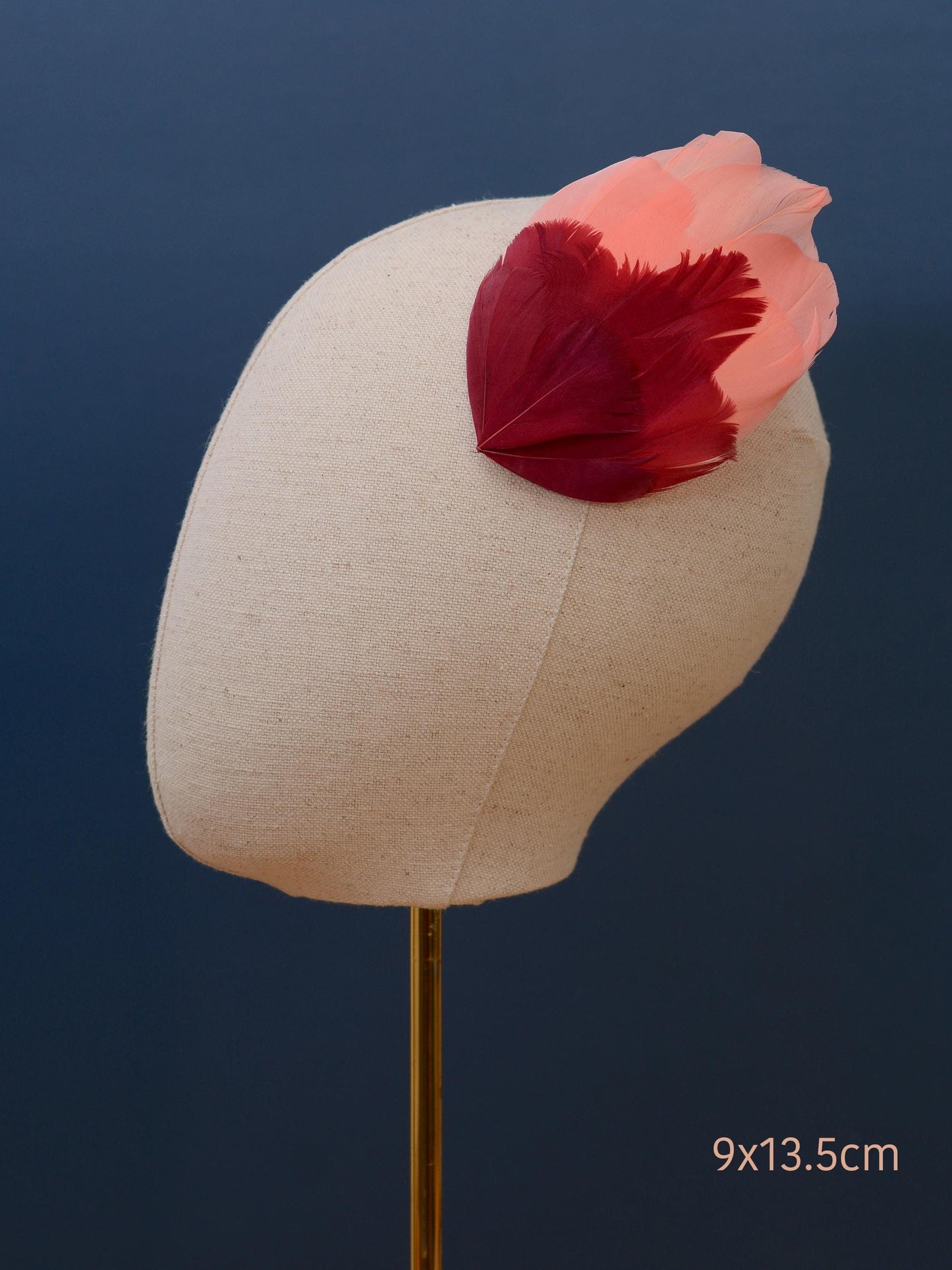 Large Feather Hair Clip in Coral Pink and Crimson No.38 | Feather Fascinator | Feather Headpiece | Wedding Fascinator | Bridal Headpiece