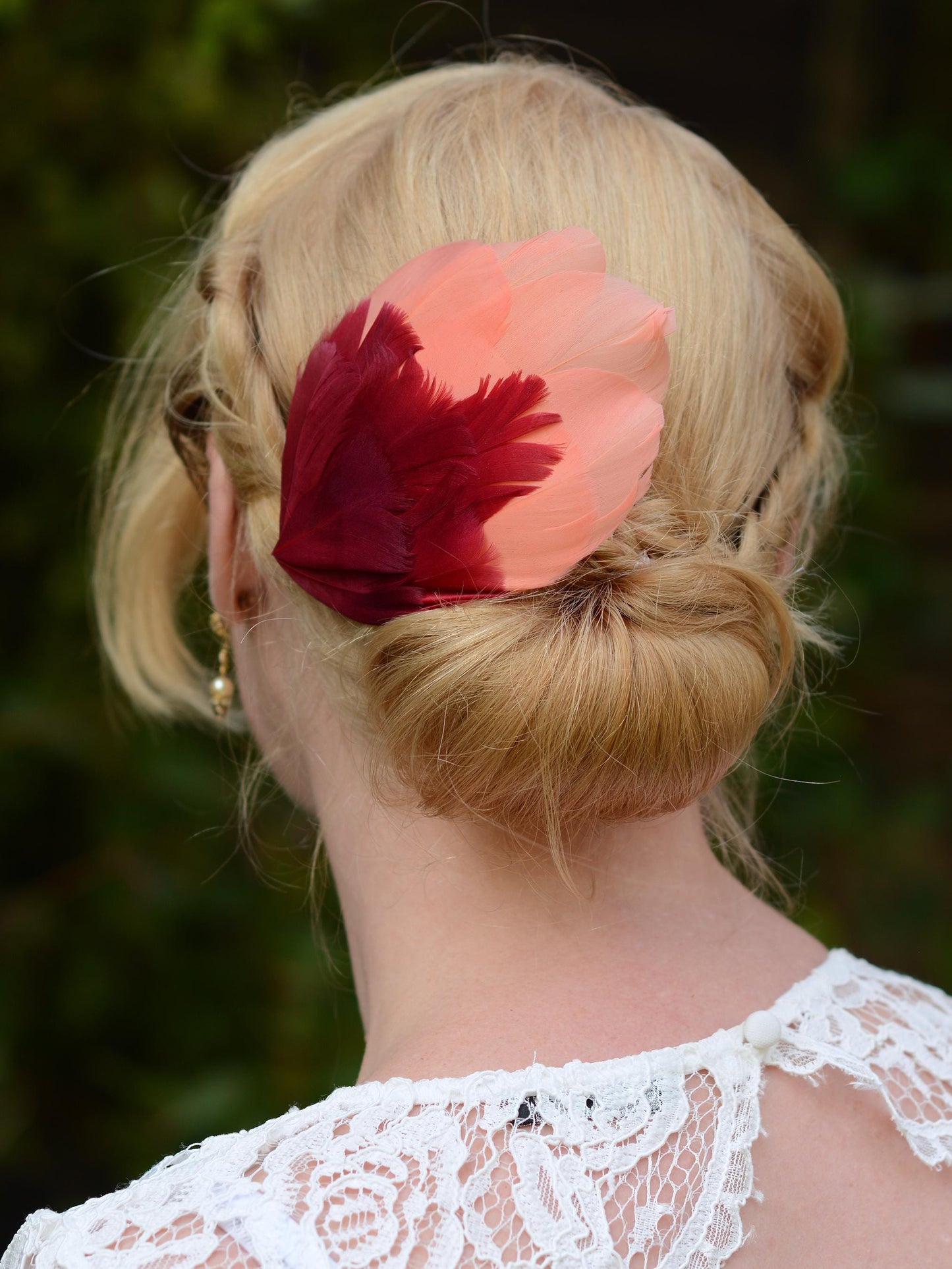 Large Feather Hair Clip in Coral Pink and Crimson No.38 | Feather Fascinator | Feather Headpiece | Wedding Fascinator | Bridal Headpiece